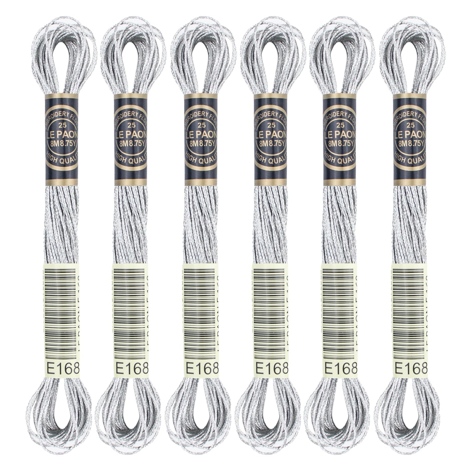 6 Skeins Embroidery Thread, Metallic Silver Floss silvery
