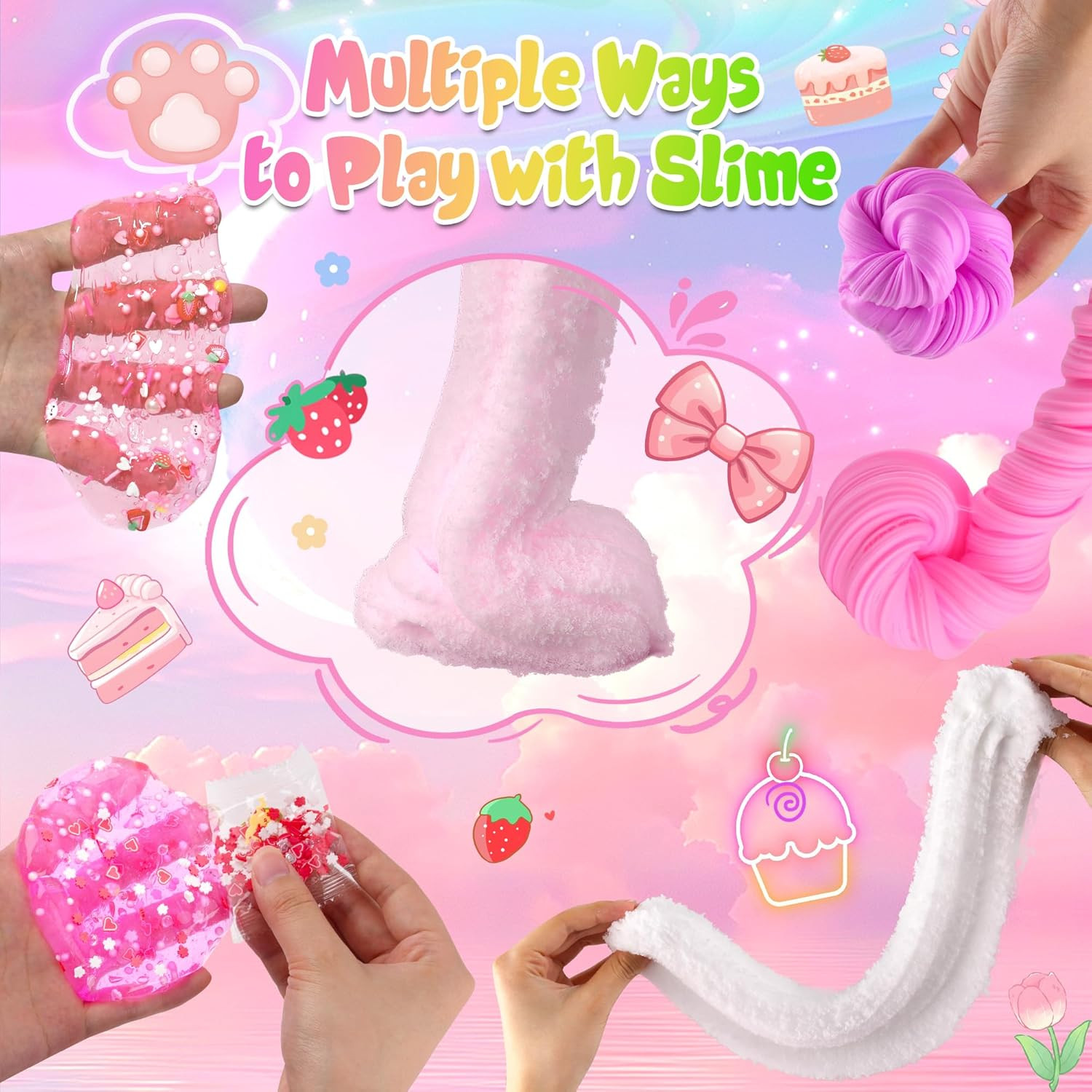 6 Pack Slimes, Pink Slime Kids, Cloud Slime Kit for Girls Ages 8-12, Toys for Gi