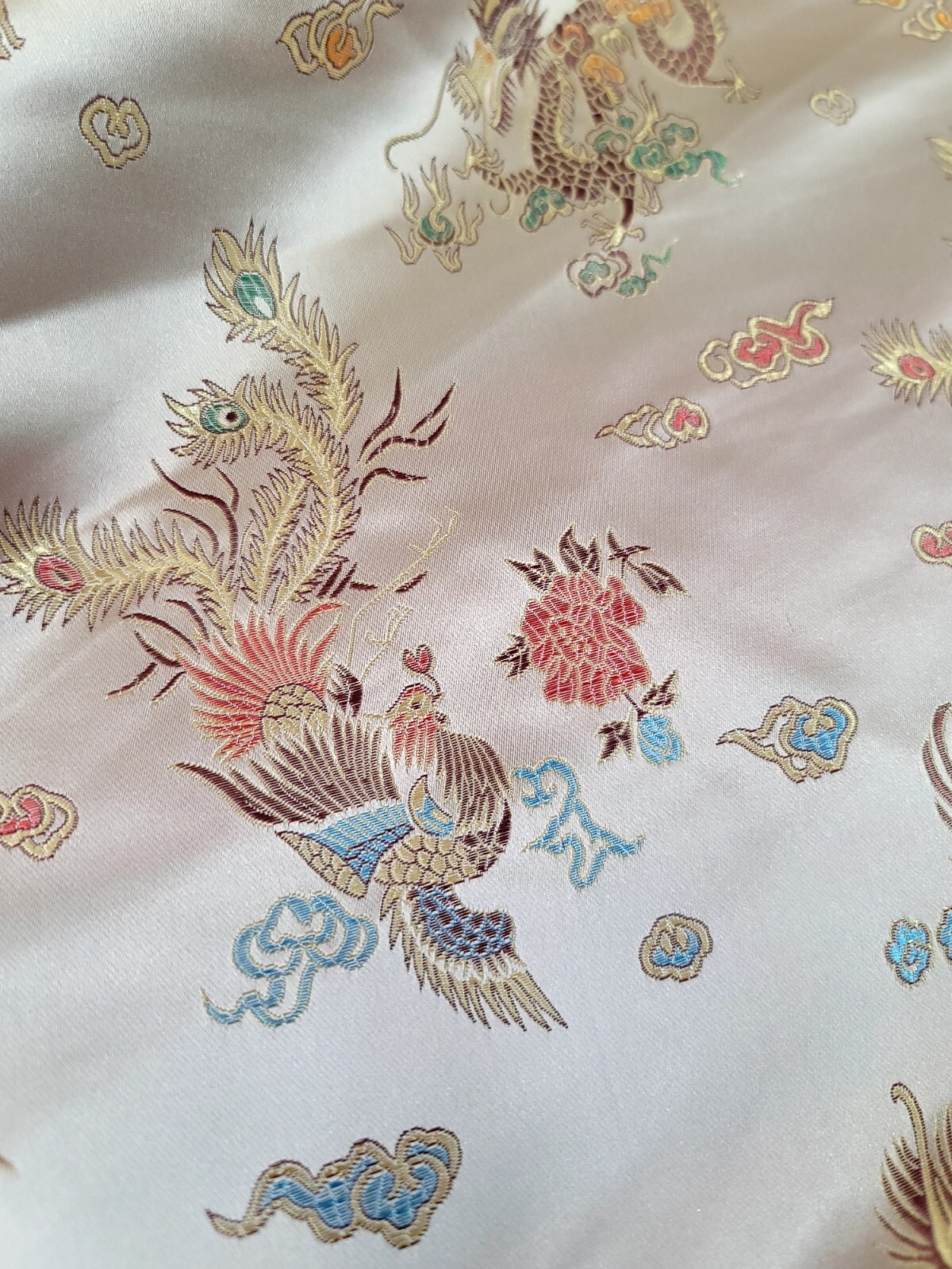 Beige Chinese Dragon Brocade Jacquard Fabric 60″ Wide BTY Multicolor