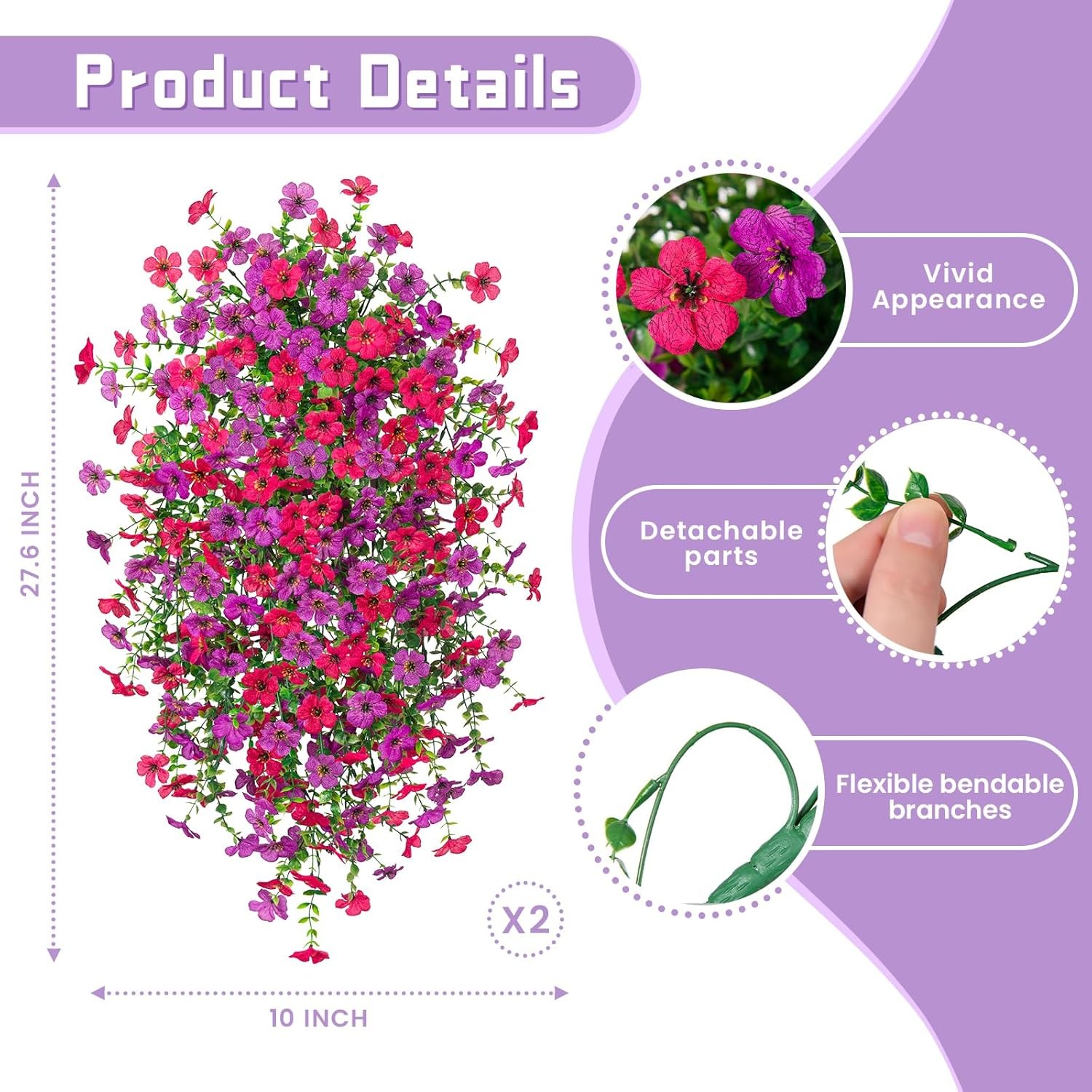 2Pcs UV Resistant Artificial Daisy Hanging Flowers Outdoor Decor