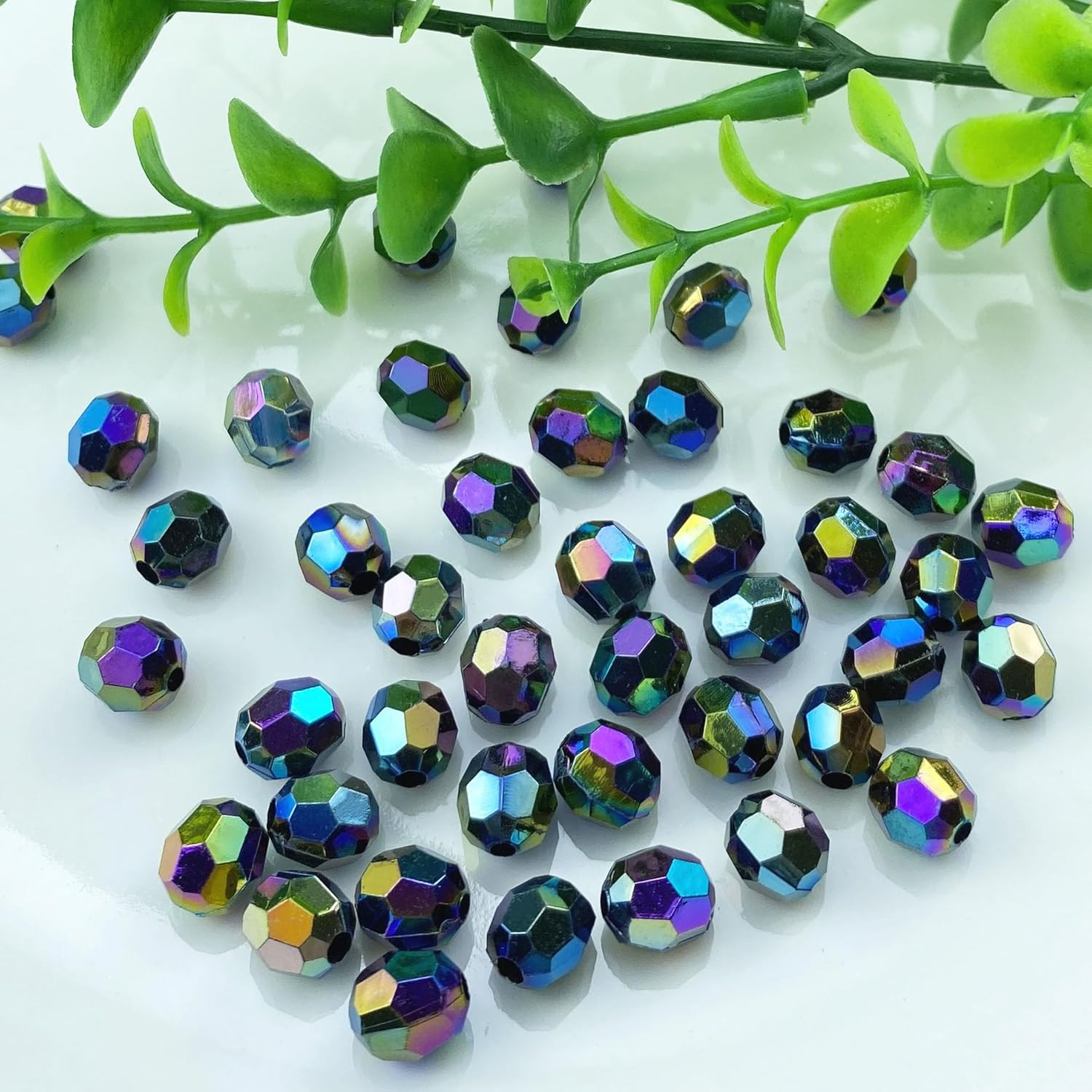 800 Pieces 6Mm Glossy Acrylic Faceted Beads AB Color Crystal round Plastic Space