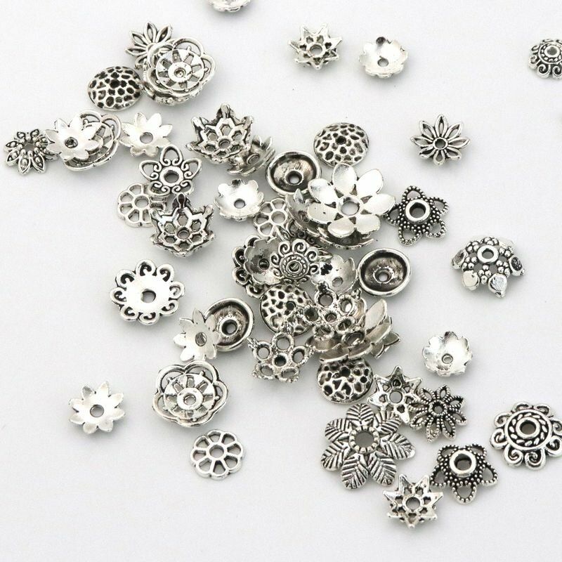 100 pcs Silver Tibetan Loose Spacer Bead Caps Bracelet Charms Jewelry Making DIY