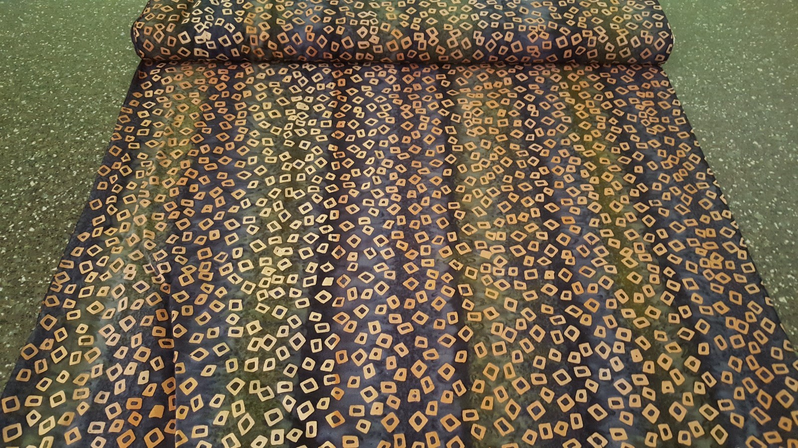Green Tea Batik BTY Princess Mirah Design Bali Fabrics Olive Tan Navy Squares