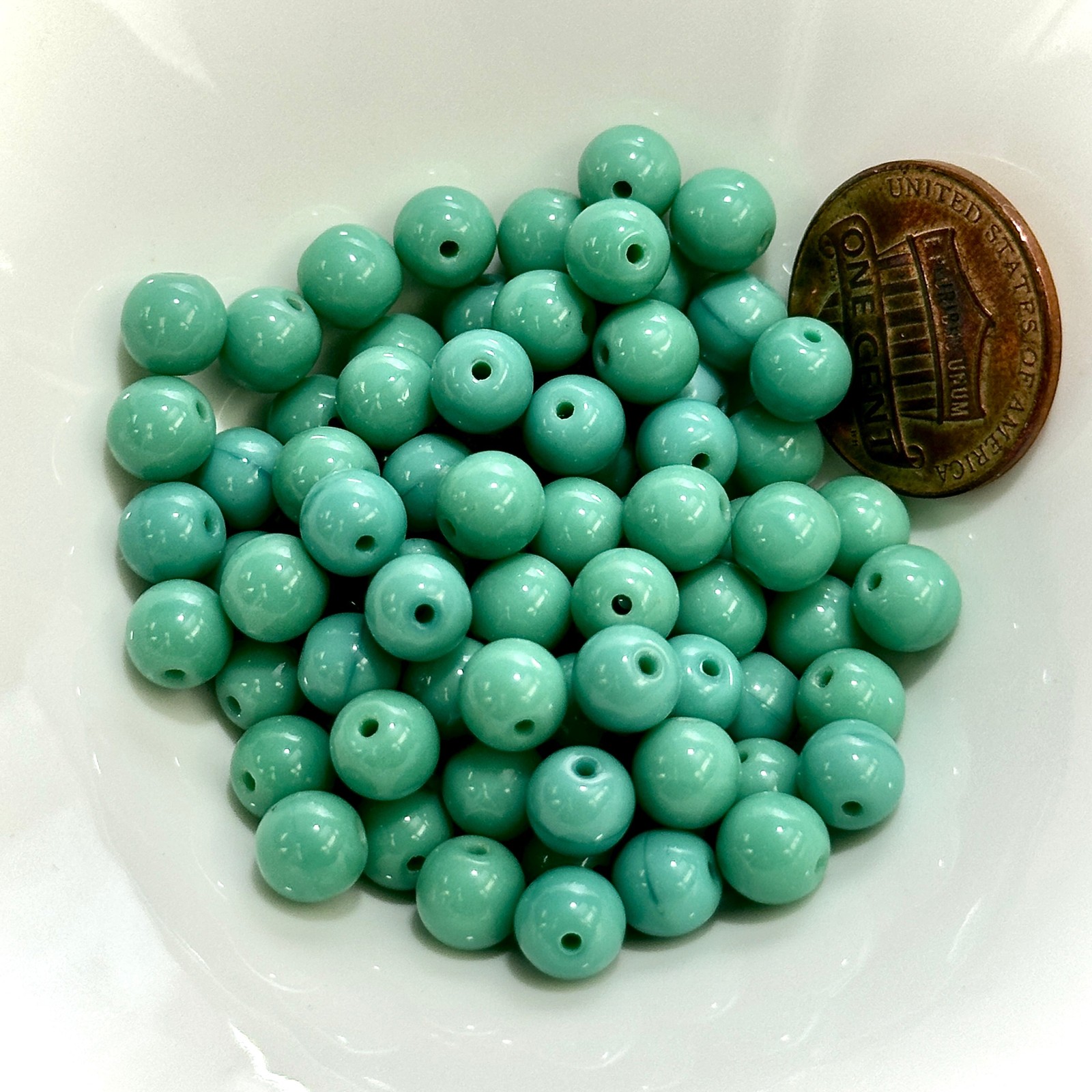 Czech Pressed Druk Round Smooth Glass Beads 6mm Green Turquoise 80pcs CL1091