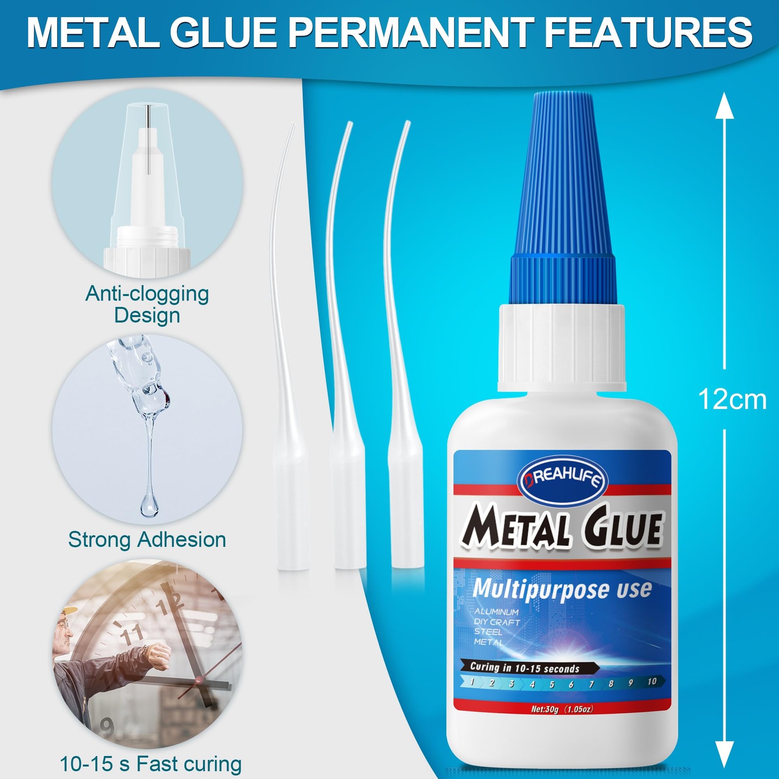 Super Glue for Metal Repair, 30g Adhesive Glue for Stainless Steel Repair, Super