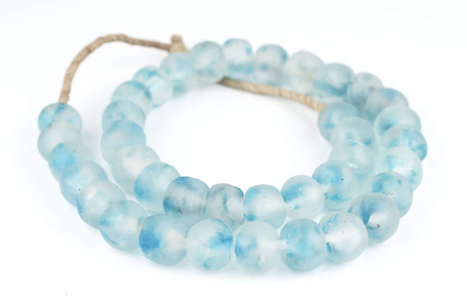 Speckled Blue Recycled Glass Beads 18mm Ghana African Sea Glass Round Large Hole