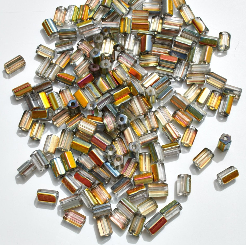 600pc 6x4mm vintage CZECH GLASS BEADS MAREA rainbow ATLAS tube 28001