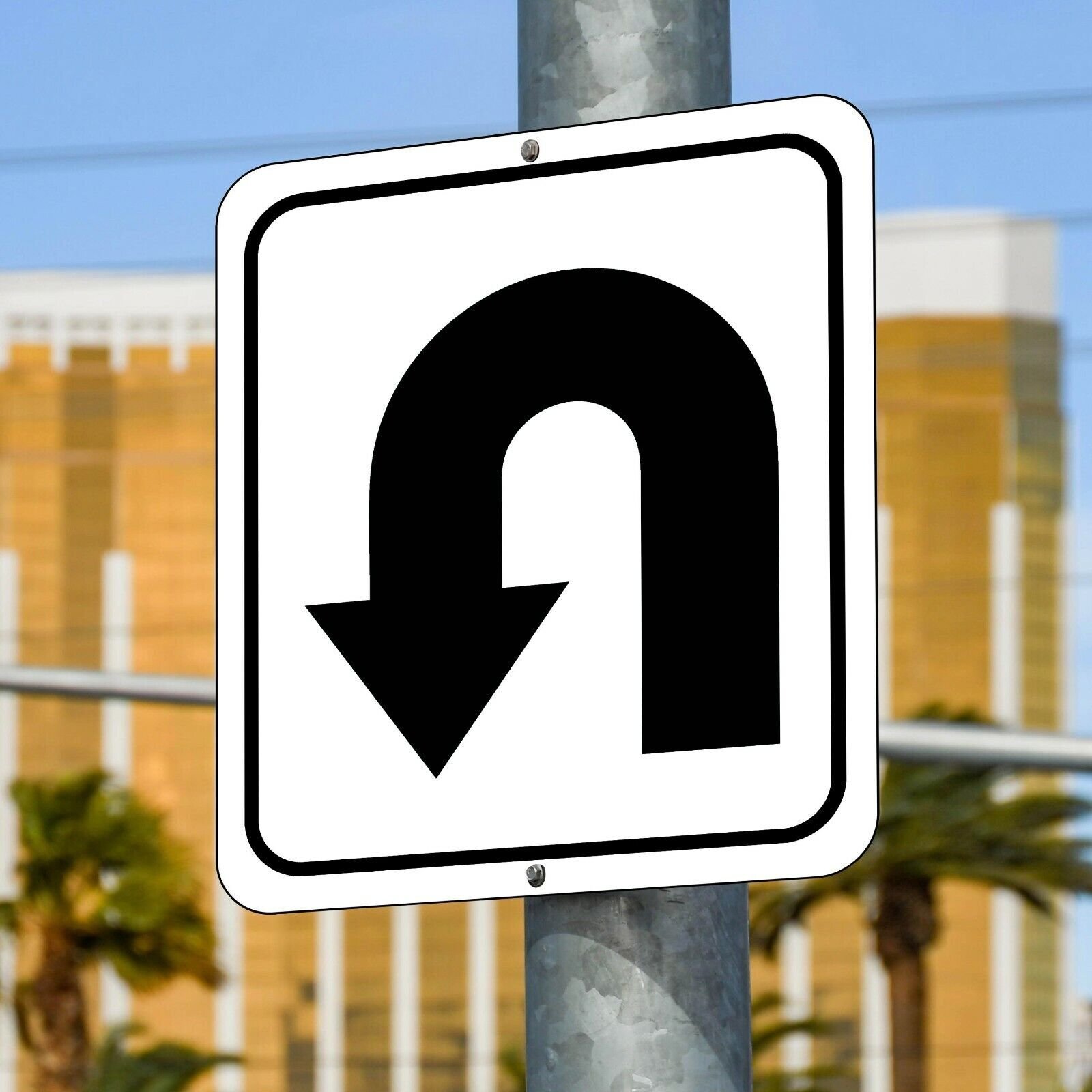 U-Turn left arrow Black metal outdoor sign