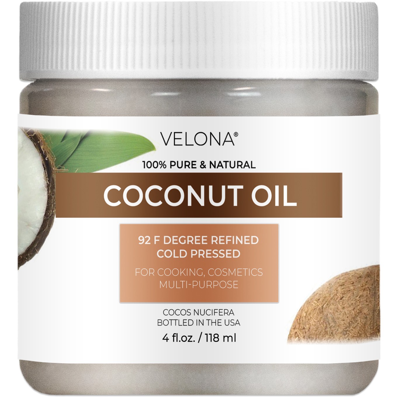Coconut Oil 92 Degree by Velona – 2oz-7lb in jar Refined Cold pressed Skin Body