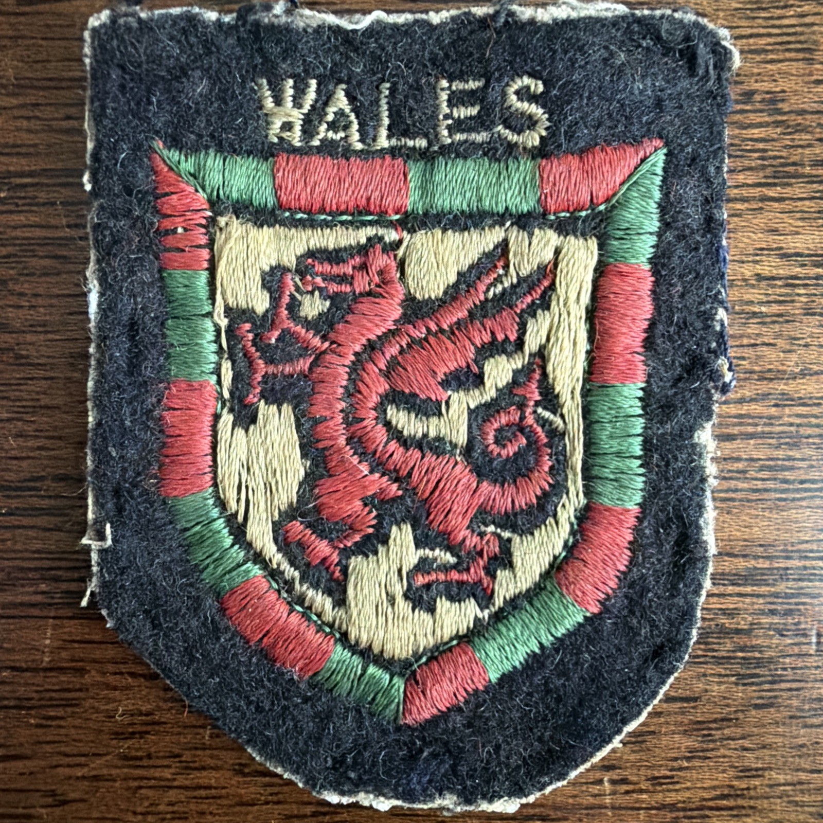 1960s Wales United Kingdom Dragon Passant Shield Felt Patch England UK Souvenir