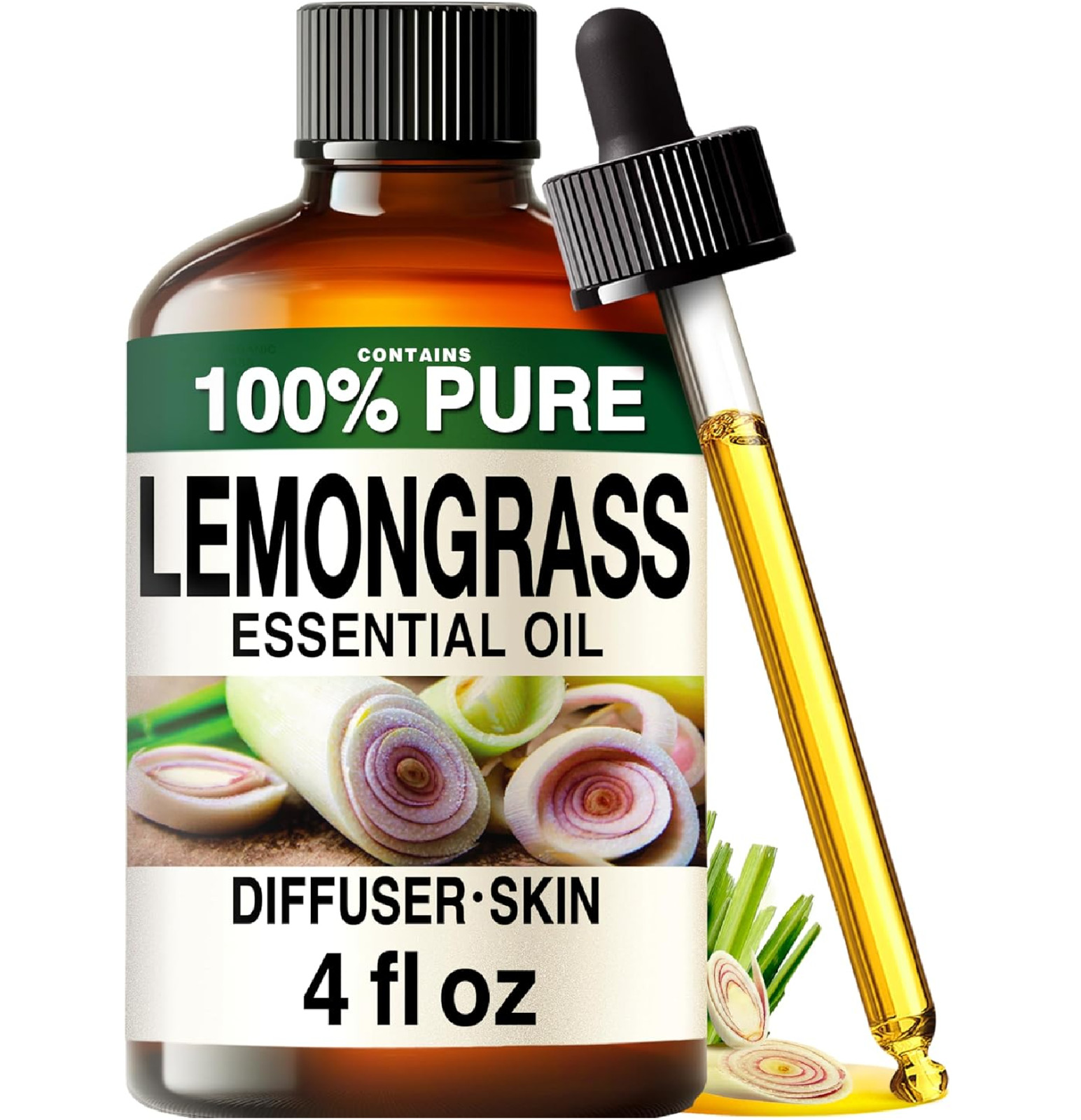 100% Pure Lemongrass Oil – 4 Fl Oz Lemongrass Essential Oil for Diffuser, Skin C