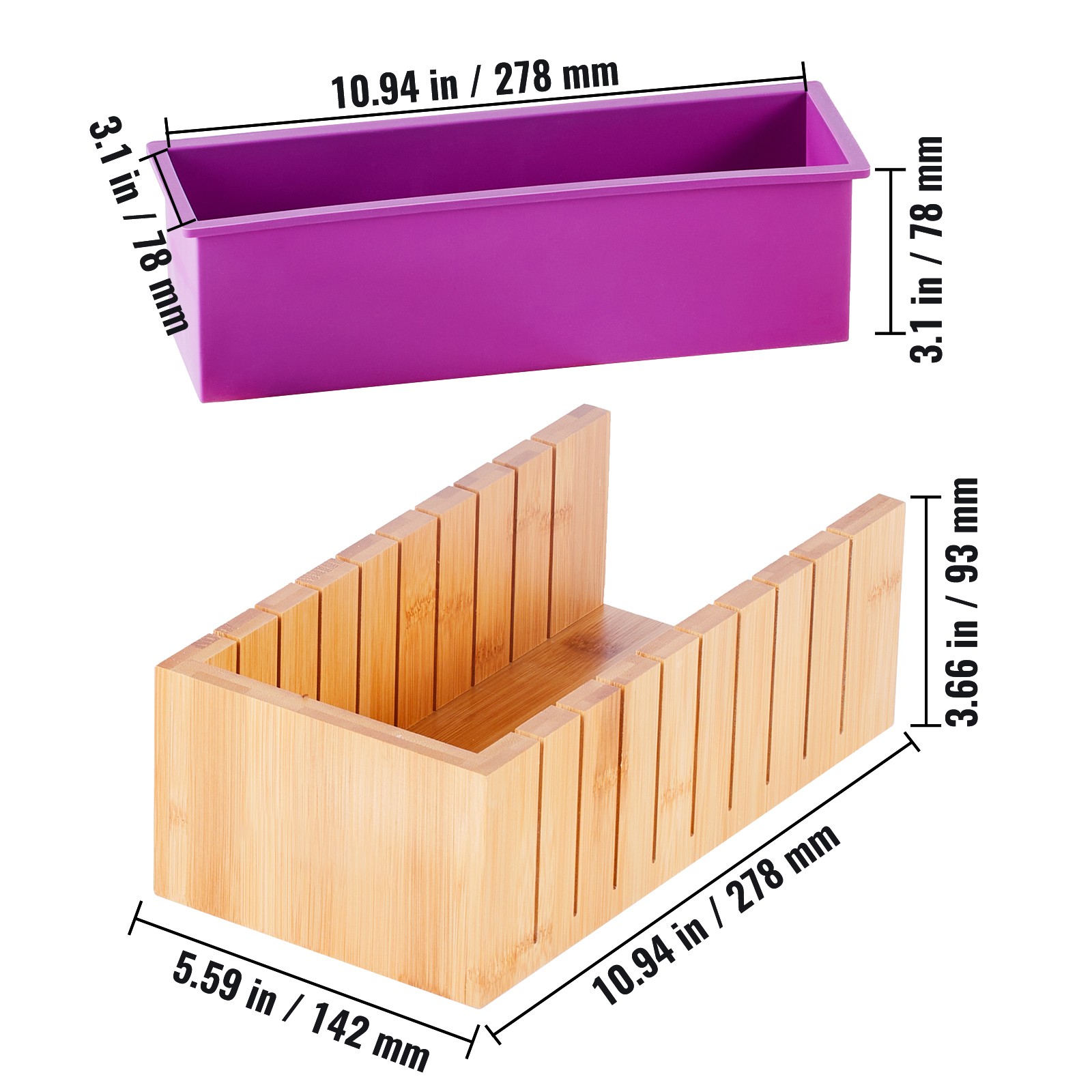 VEVOR Soap Making Kit Bamboo Cutting Box Silicone Mold Stainless Steel Cutters