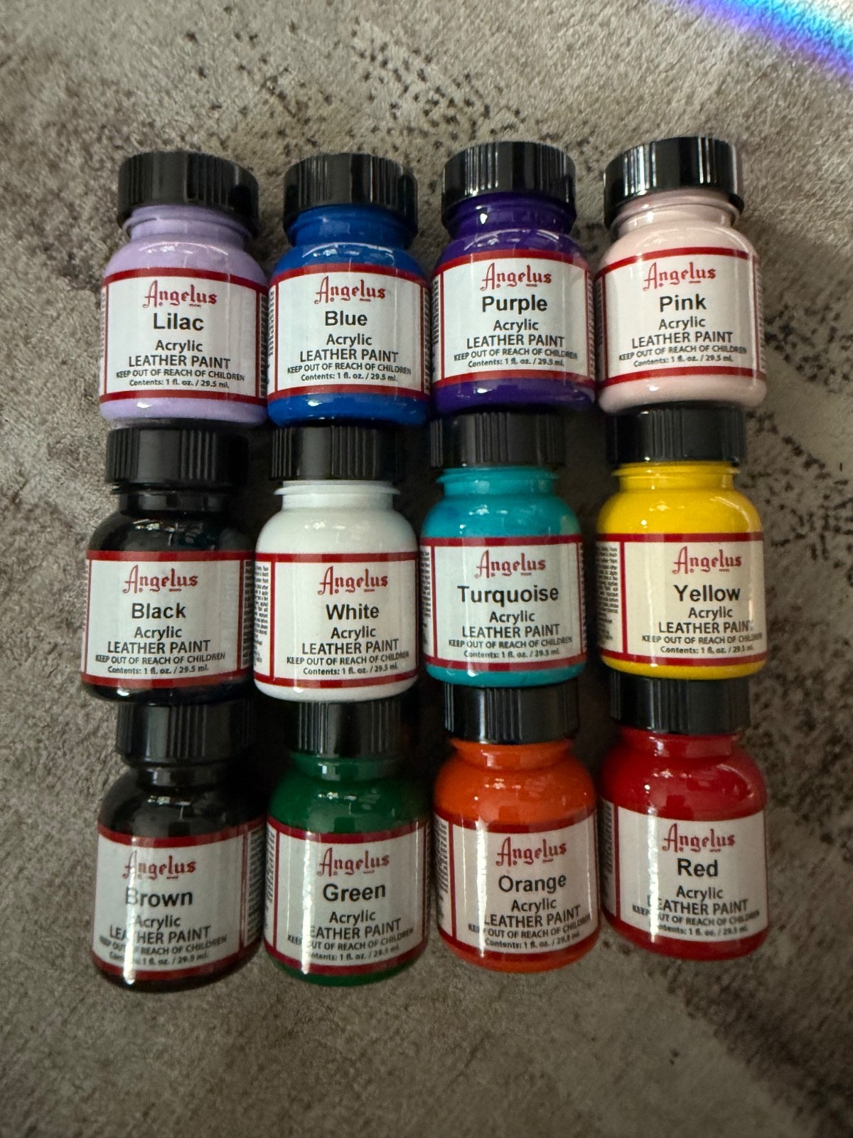 Angelus Shoe Polish | Acrylic Leather Paint | 12 Colors / 1 oz. | Open Box