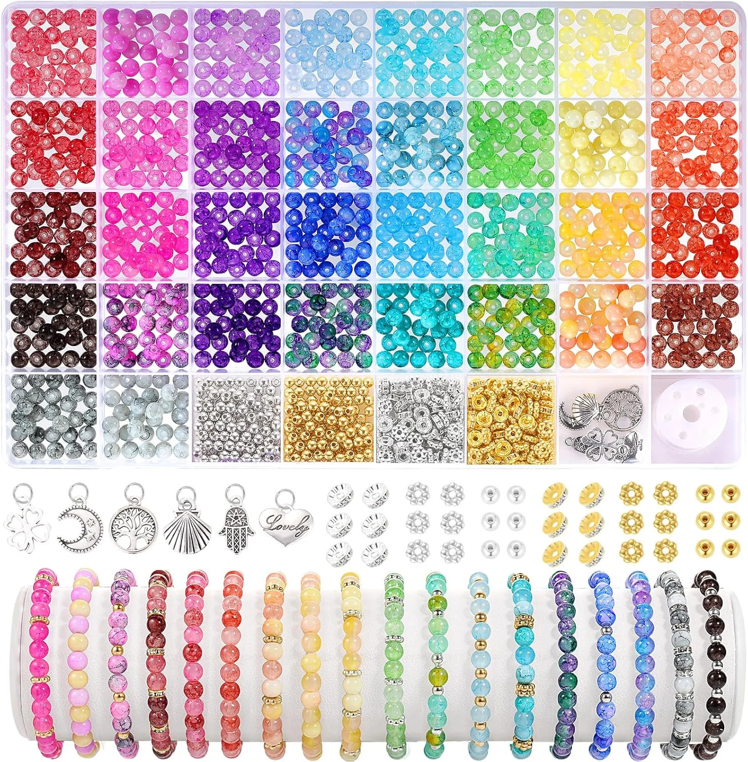 6mm Glass Beads for Jewelry Making, 1396pcs Ink Patterns Crystal Beads for Brace