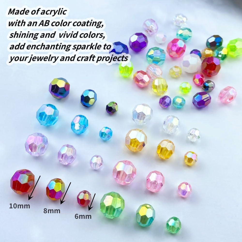 800Pcs 6Mm Glossy Acrylic Faceted Beads AB Color Crystal round Plastic Spacer Cr