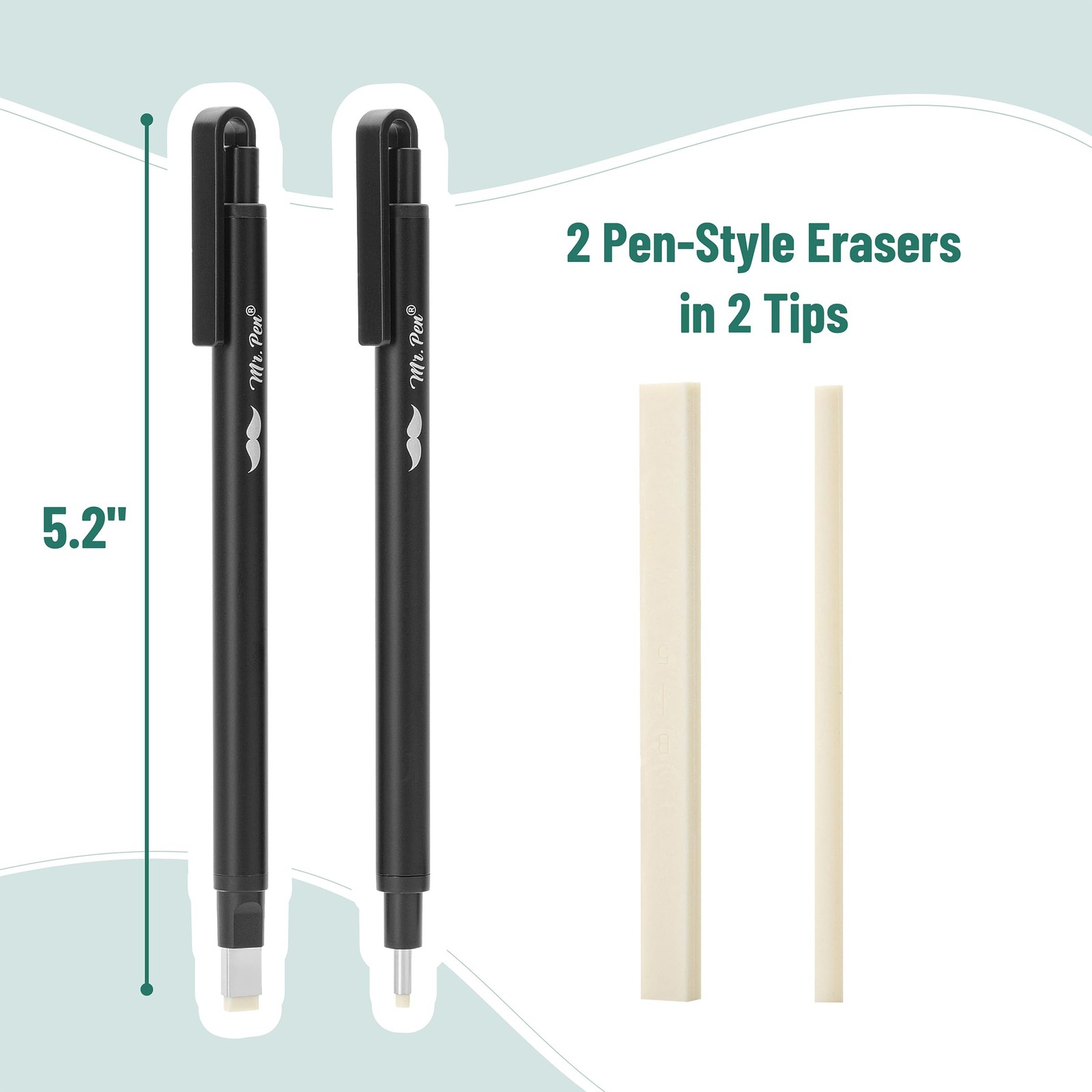 Mr. Pen- Pen Style Eraser Set, 2 Pack, Square & Round Tip, Precision Black