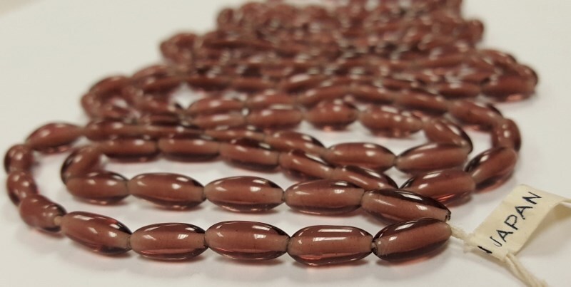 130 VINTAGE JAPANESE 1950’s CHERRY BRAND GLASS AMETHYST 5x11mm. OVAL BEADS 4674T