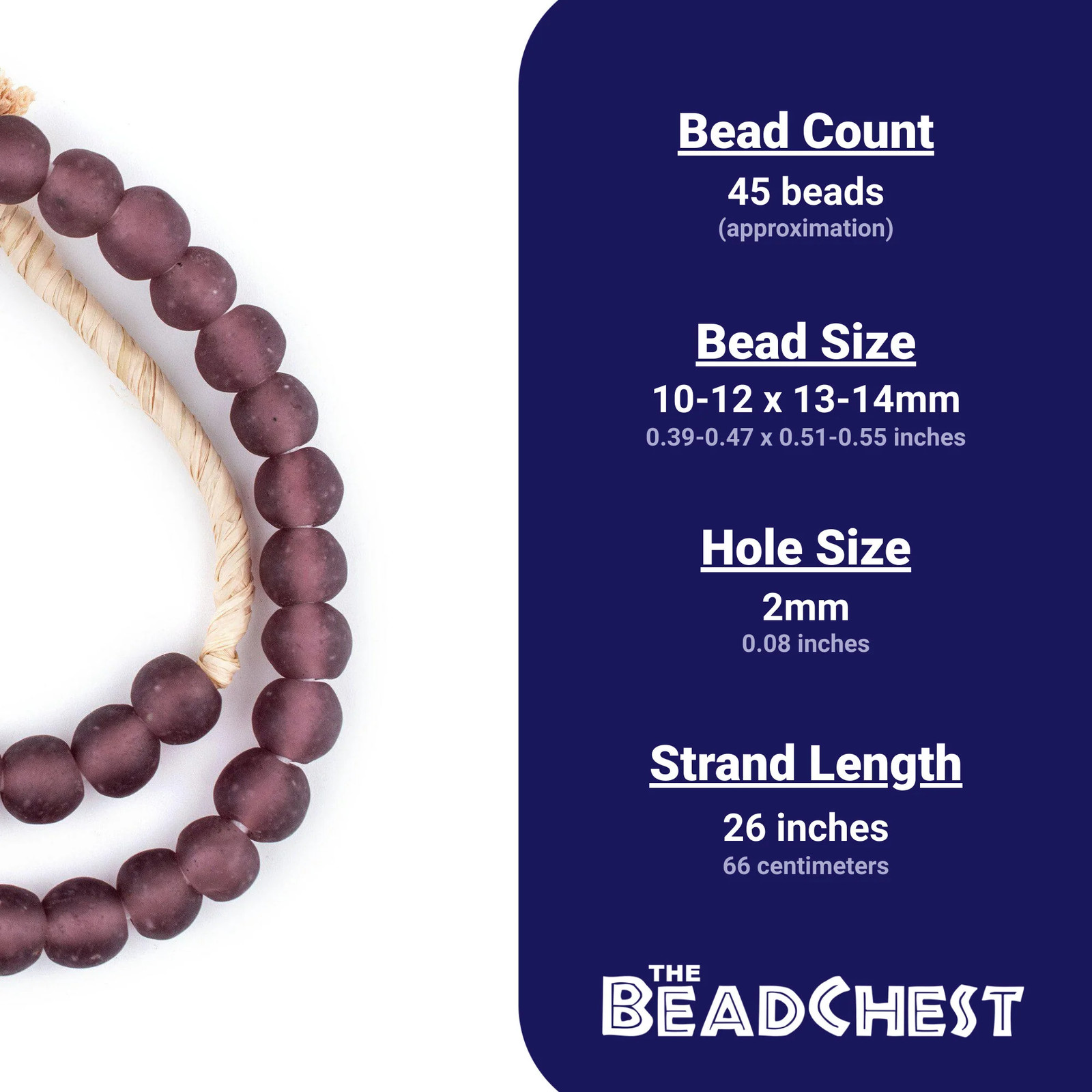 Purple Recycled Glass Beads 14mm Ghana African Sea Glass Round Large Hole