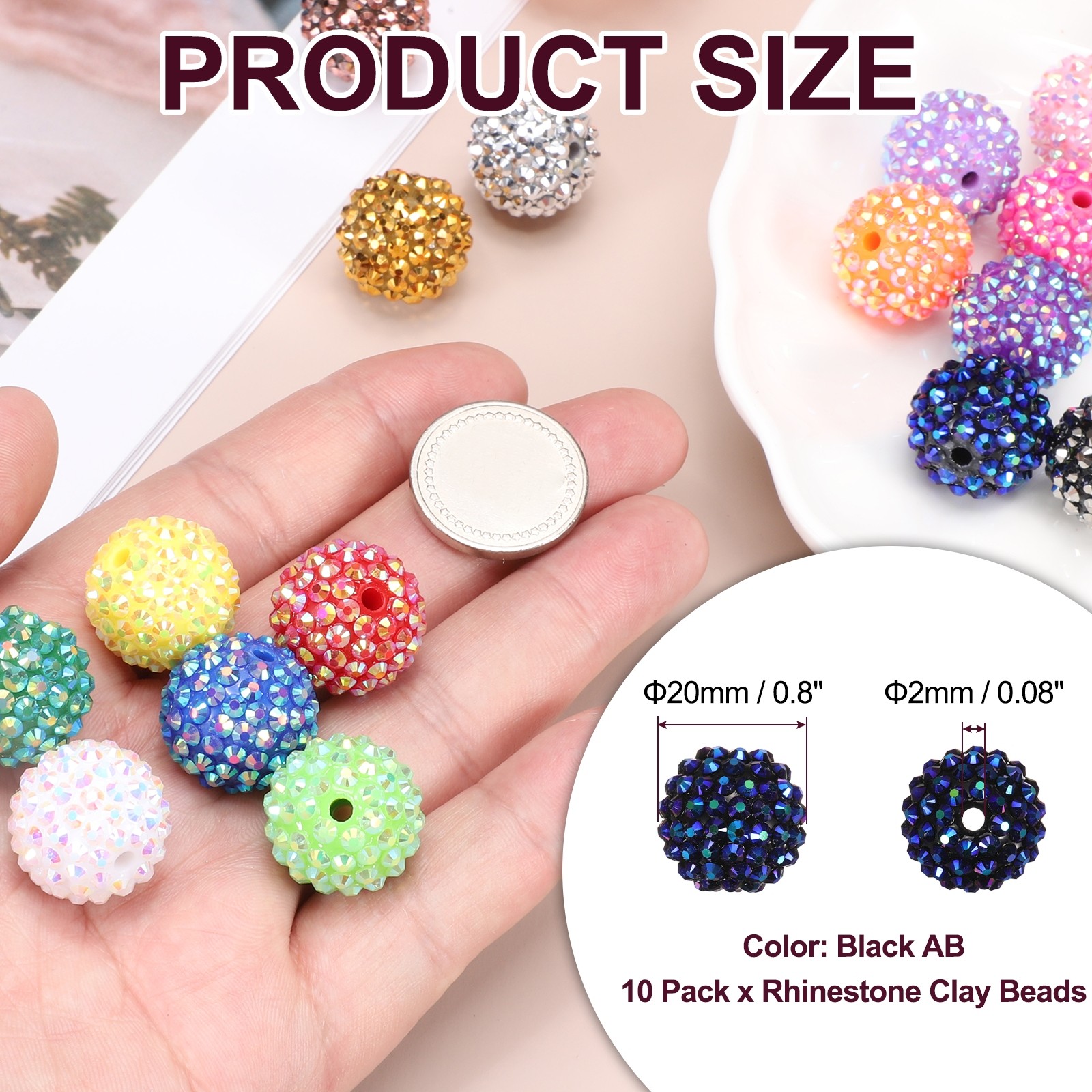 20mm Resin Rhinestone Beads for Beadable Pen, 10 Pack Black AB