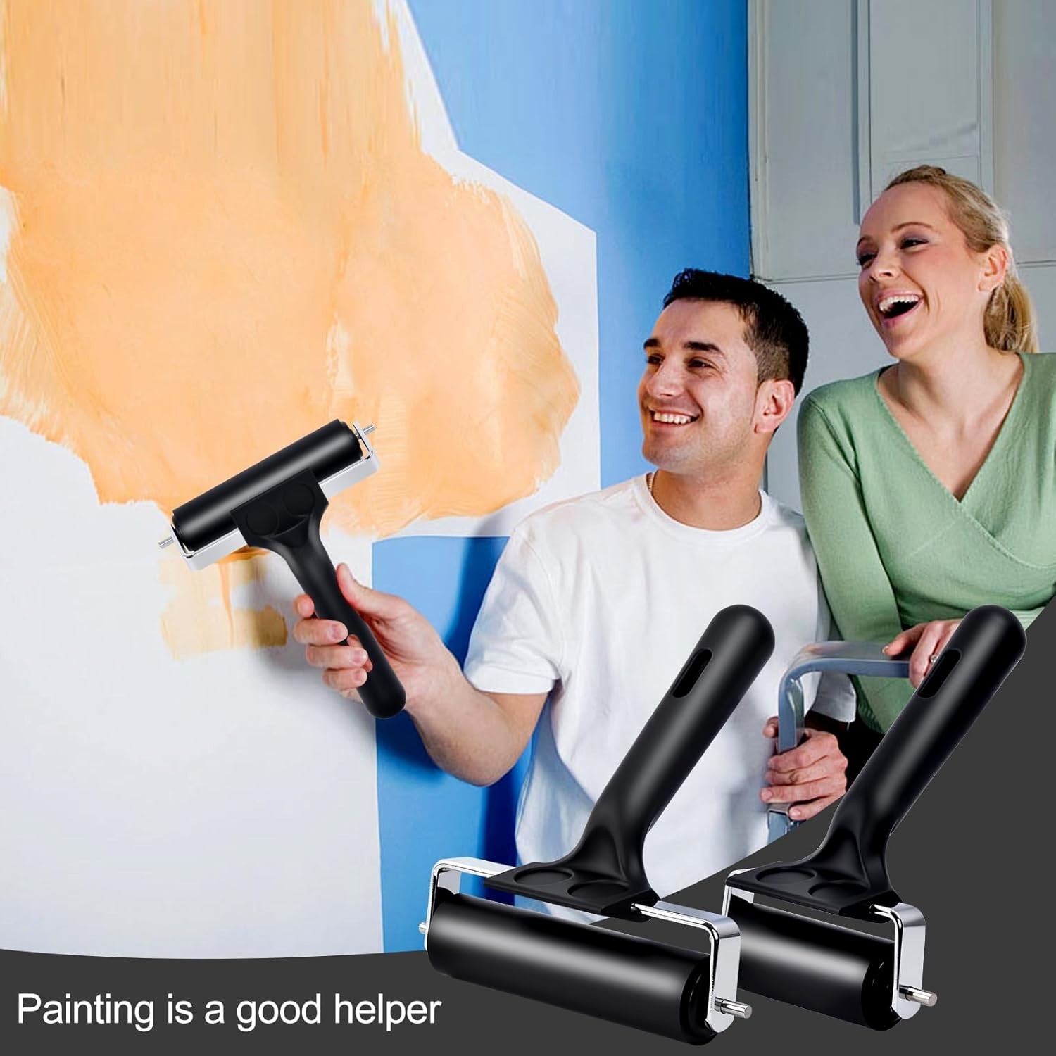 2Pcs Hard Rubber Brayer Rollers (4 Inch and 2.2 Inch) for Printmaking, Ink Print