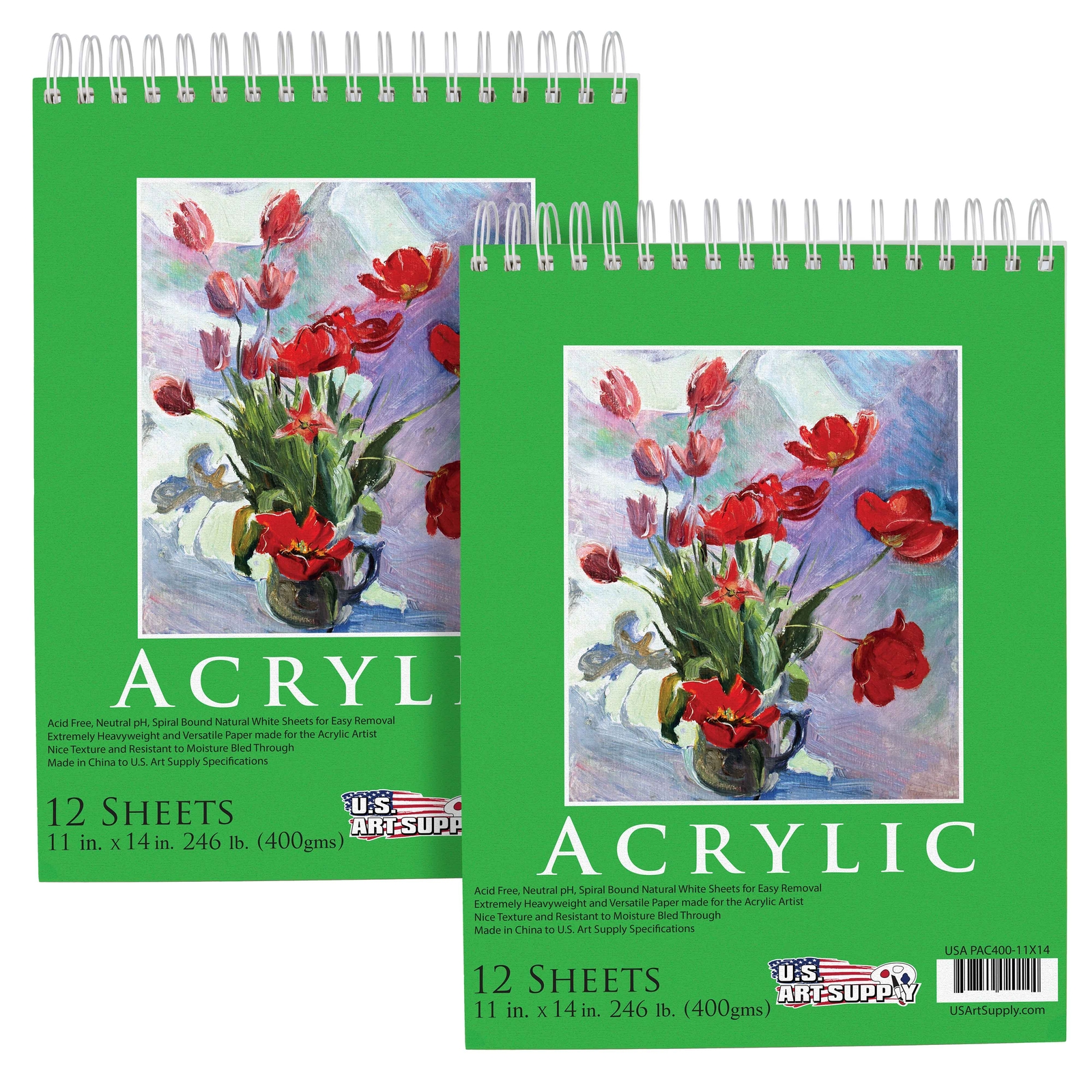 11″ x 14″ Extra Heavy-Weight Acrylic Painting Paper Pad 246lb 12-Sheets (2-Pads)