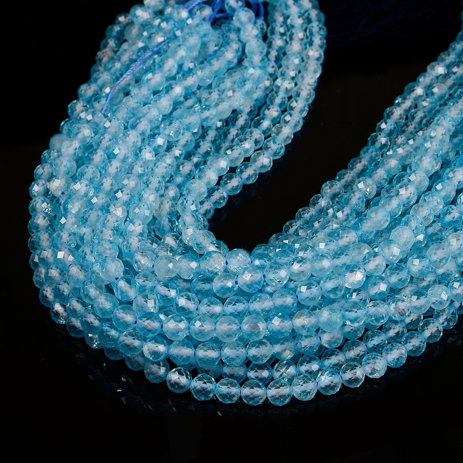 Natural Light Blue Topaz Faceted Round Beads Size 6mm 15.5” Strand