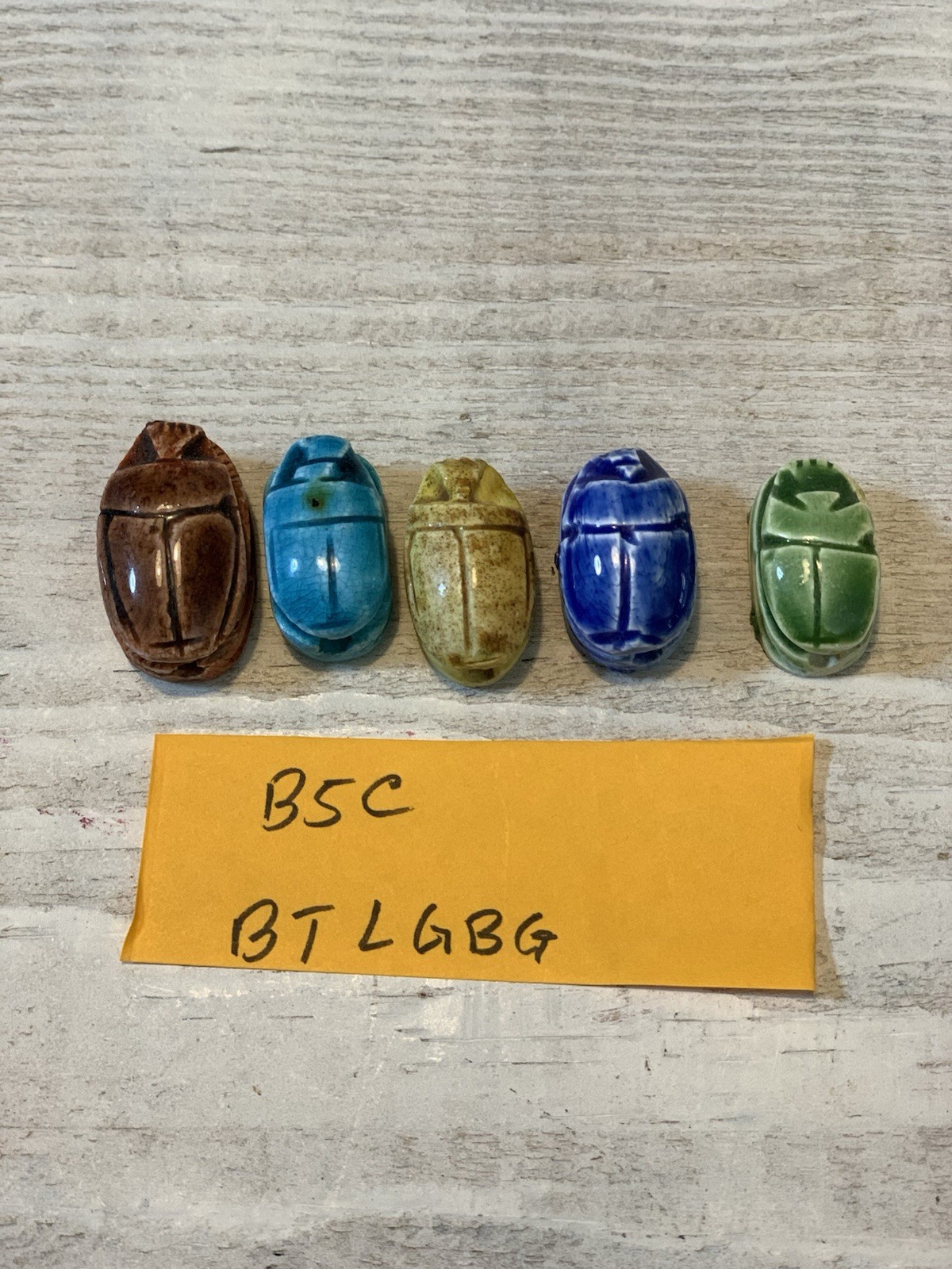 Scarab Beatle Stone Beads From Egypt. 5 Scarabs Of Different Colors.