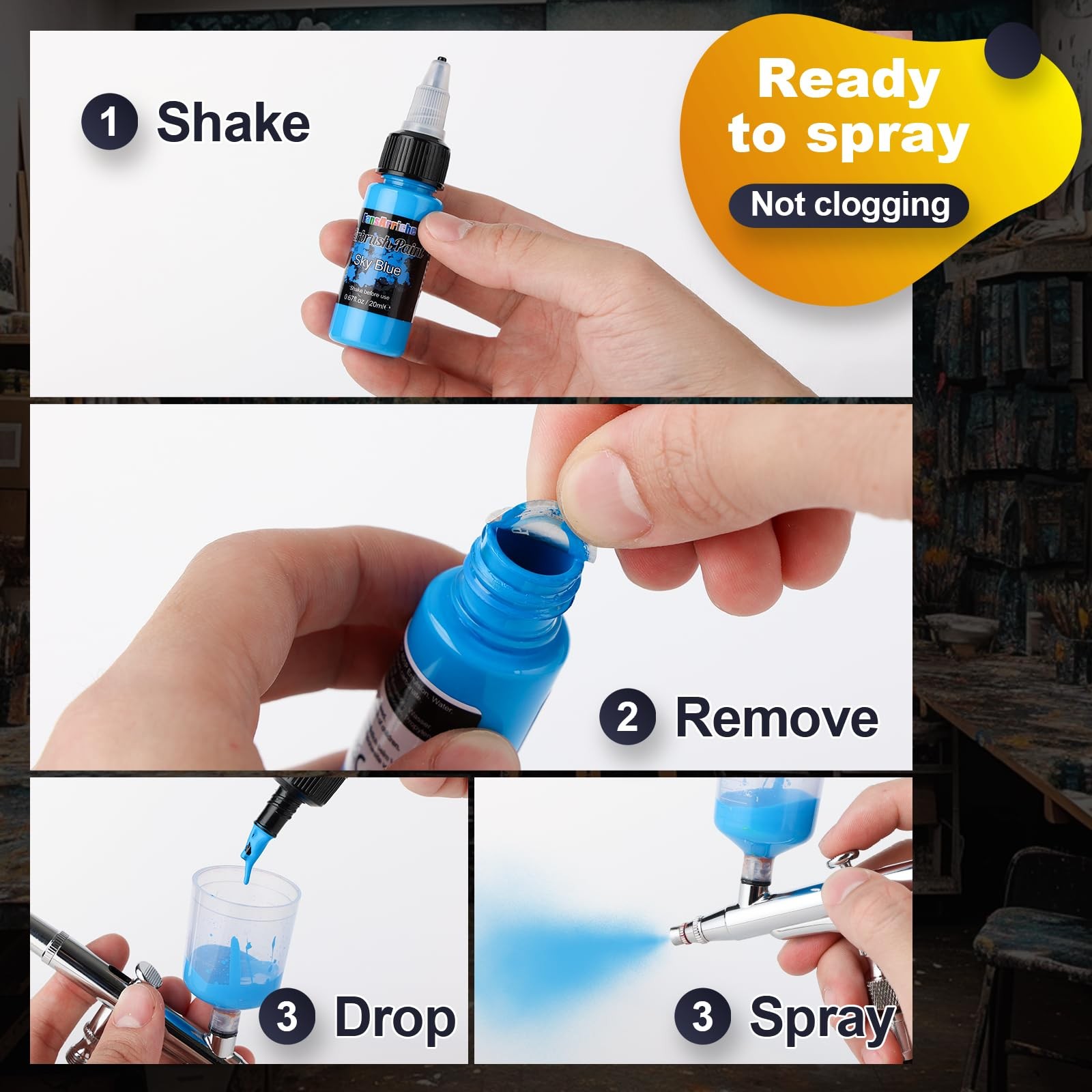 Airbrush Paint Set, 20 Colors Acrylic Air brush Paint Kit, Ready…