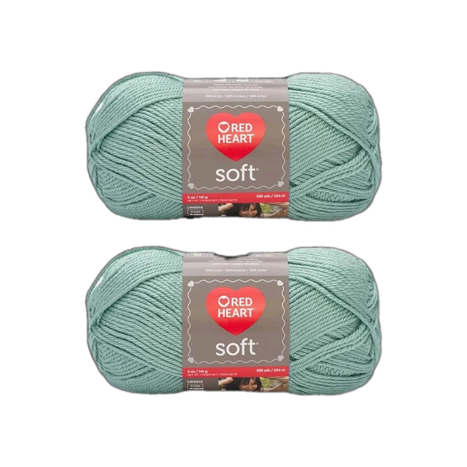 2 SKEINS! Red Heart Soft Yarn Acrylic 5 Oz 256yds Sea Foam 4 Medium Worsted