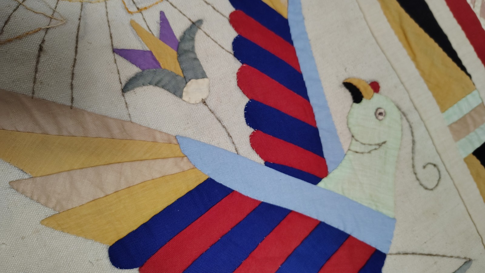 Historical Hand Stitched Early Vintage Table Runner Appliqued Egyptian Designs