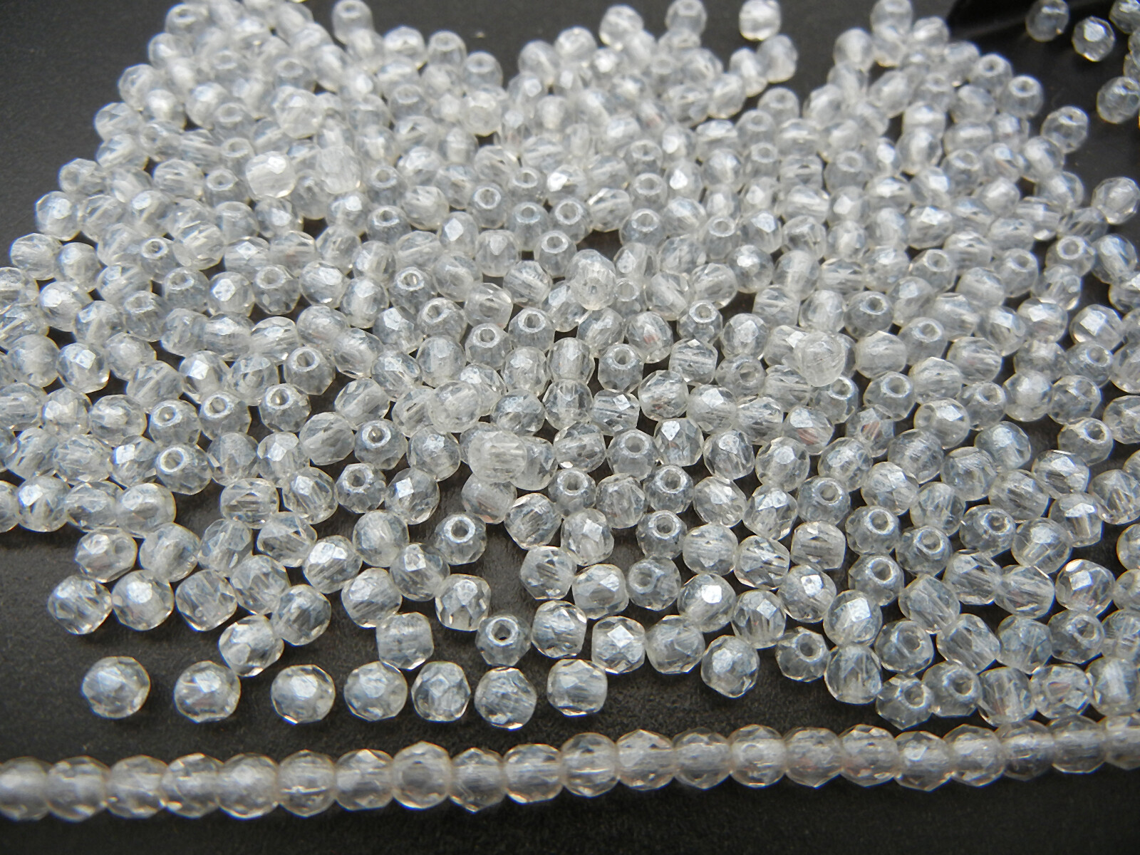 Czech Glass Fire Polished Round Faceted Beads Crystal Hematite White Luster, 16″