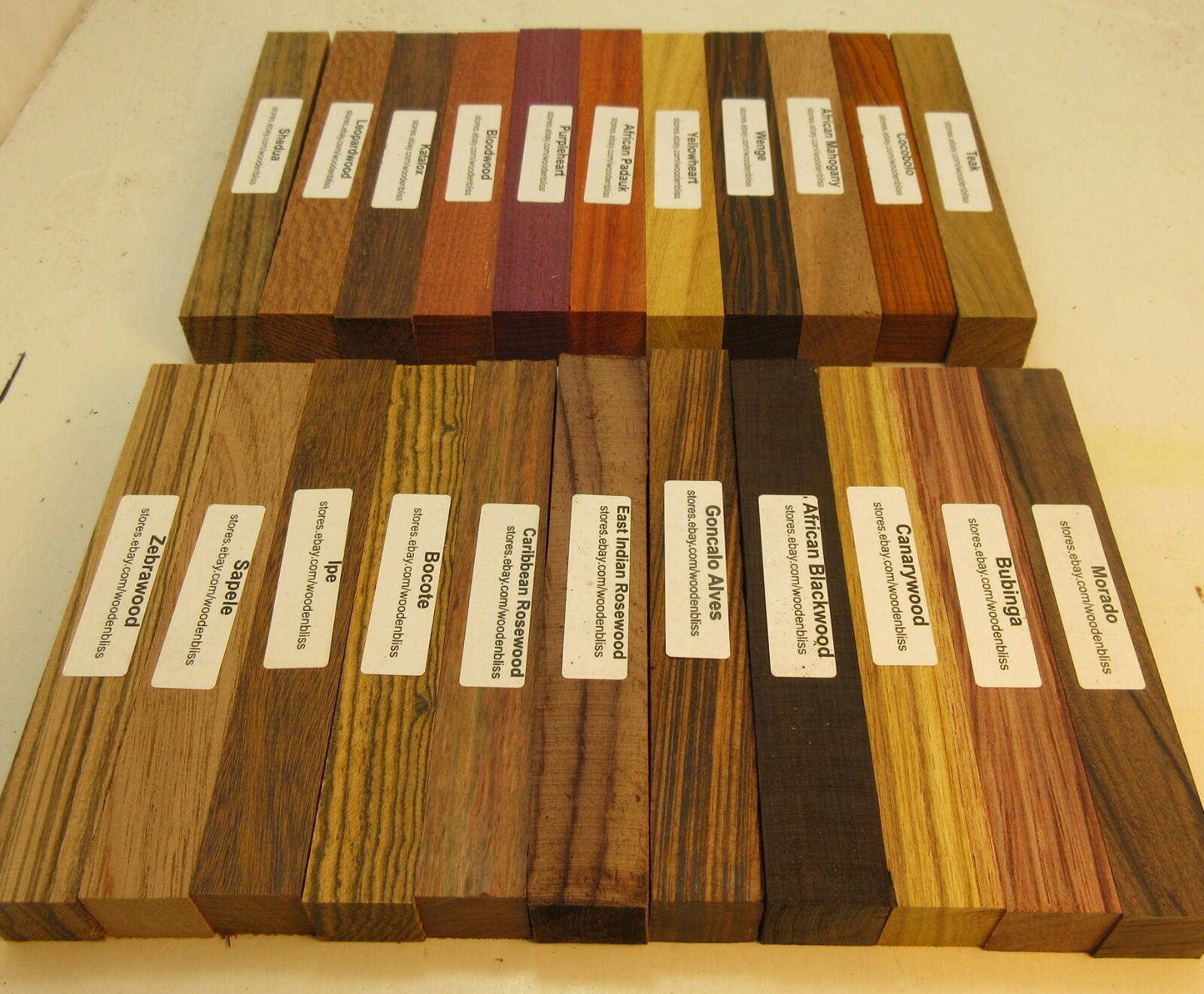 22 Different Exotic Wood Pen Blanks ¾”x5” Cocobolo, Zebrawood, Bocote M-22