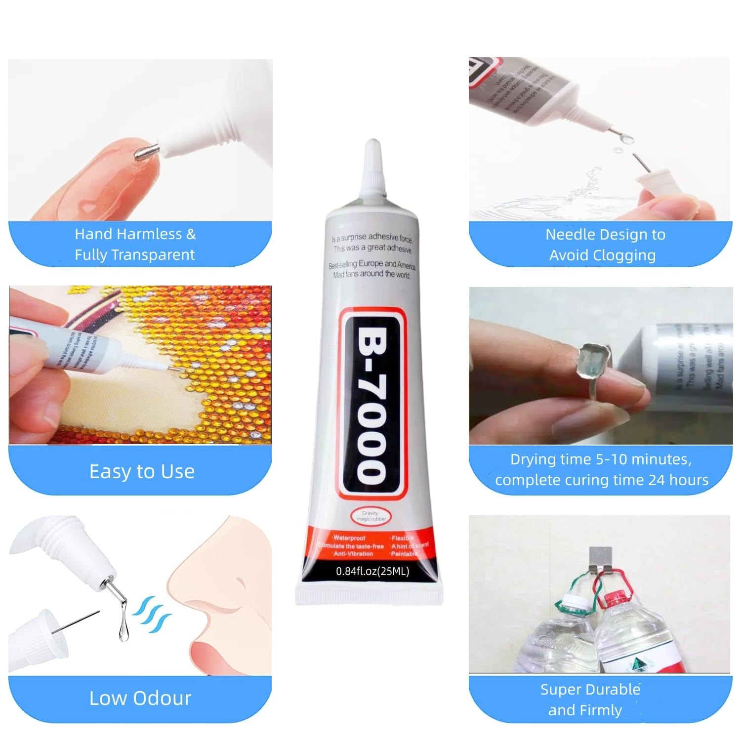 B-7000 Multi-Purpose Adhesive Glue 25ml x2, Phone Screen & Jewelry Repair