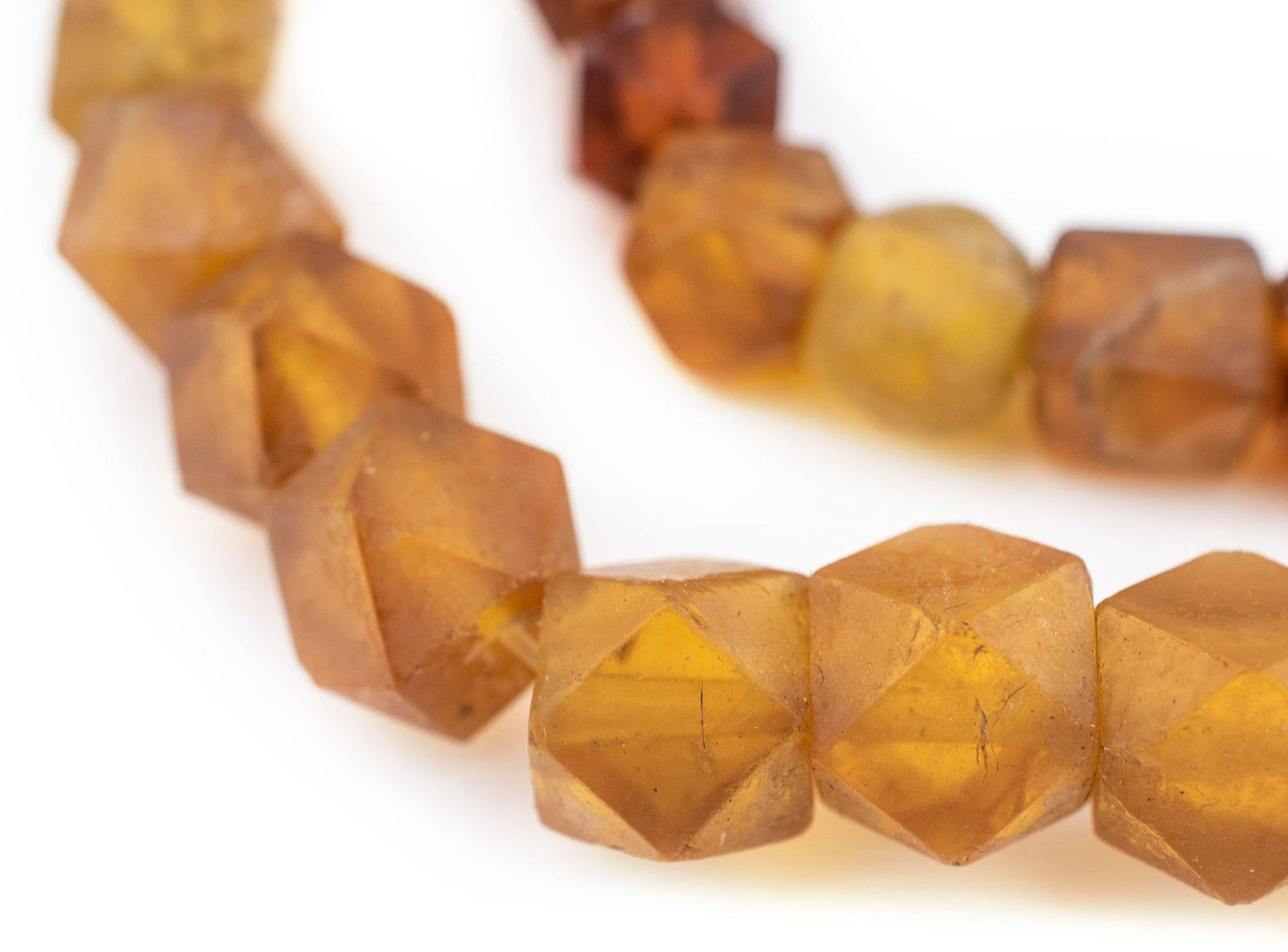 Old Amber Vaseline Cube Trade Beads 13mm Nigeria African Orange Glass Handmade