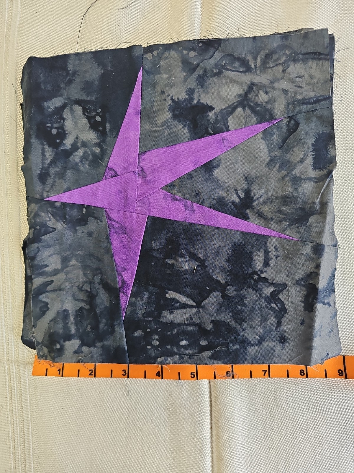 Set of 6 Machine Sewn Quilt Squares 8X8 Black Tie-Die Bold Stars Colors New