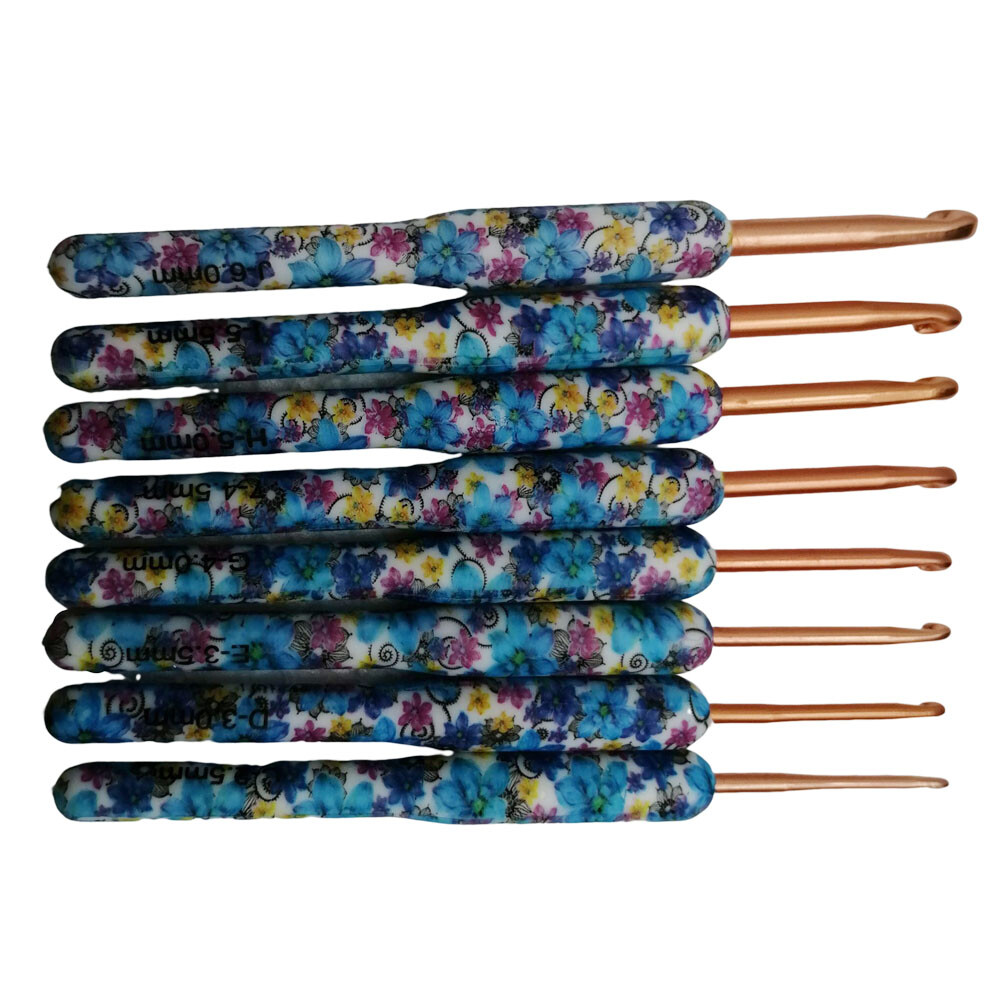 8Pcs Crochet Hooks Set Needles Crafts Sewing Knitting Hooks Tool TPR Grip Blue