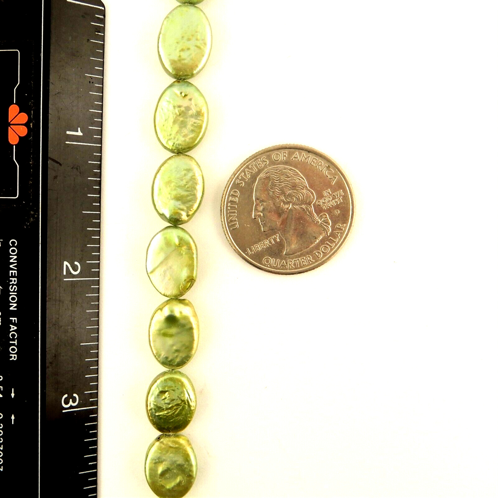 12 x 9mm Light Green Oval Coin Freshwater Pearl Beads 26 beads