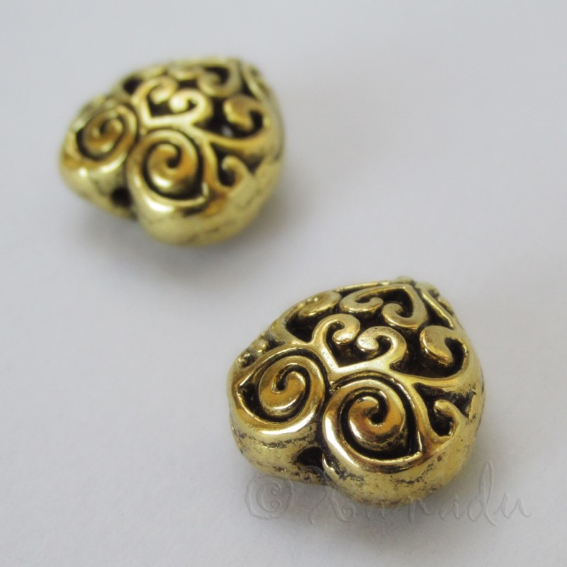 Puff Heart 13mm Antiqued Silver Plated Filigree Beads B4752 – 2, 5 Or 10PCs