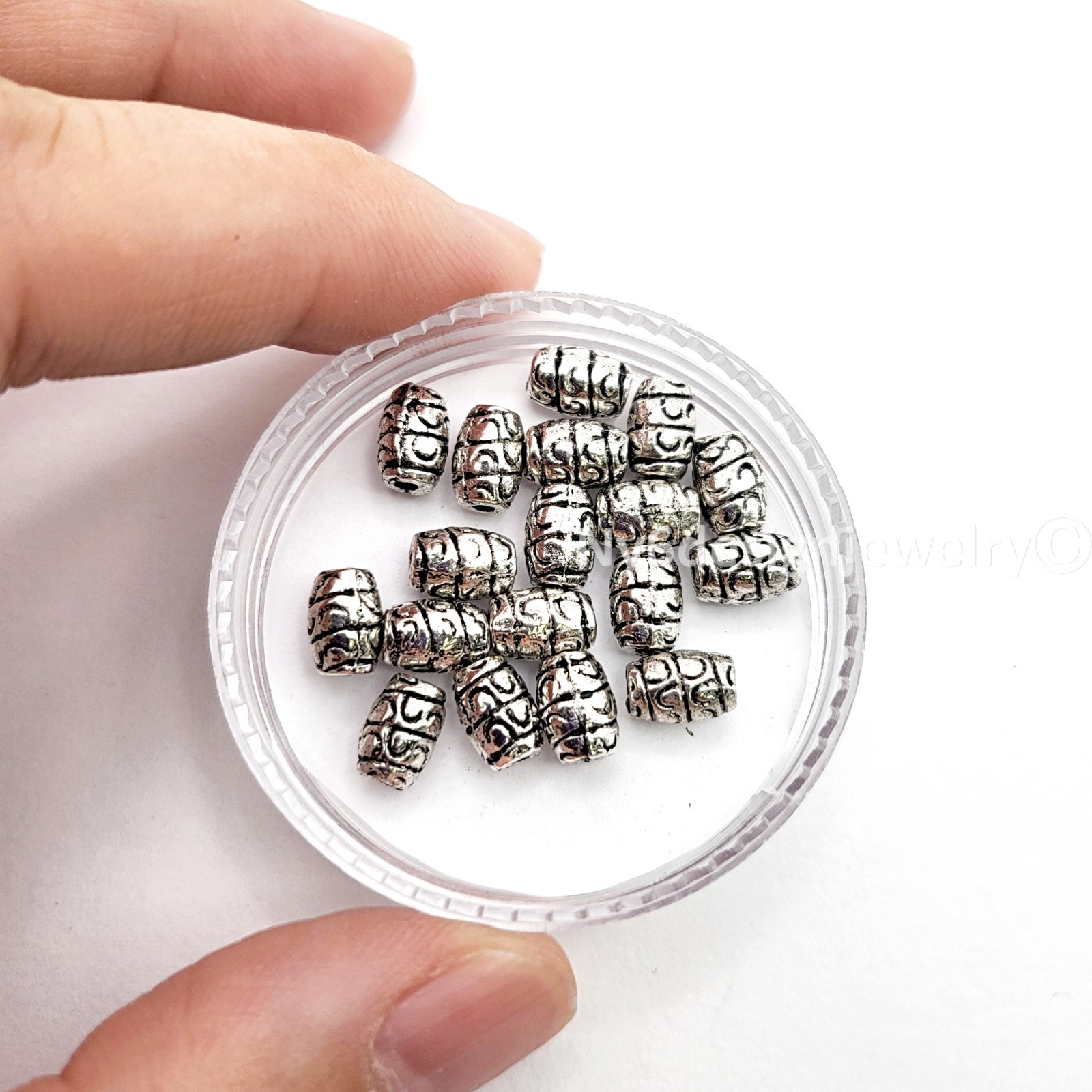 Silver Pewter Barrel shape Spacer Beads 18pcs 7x5mm – Metal Spacers for Jewelry