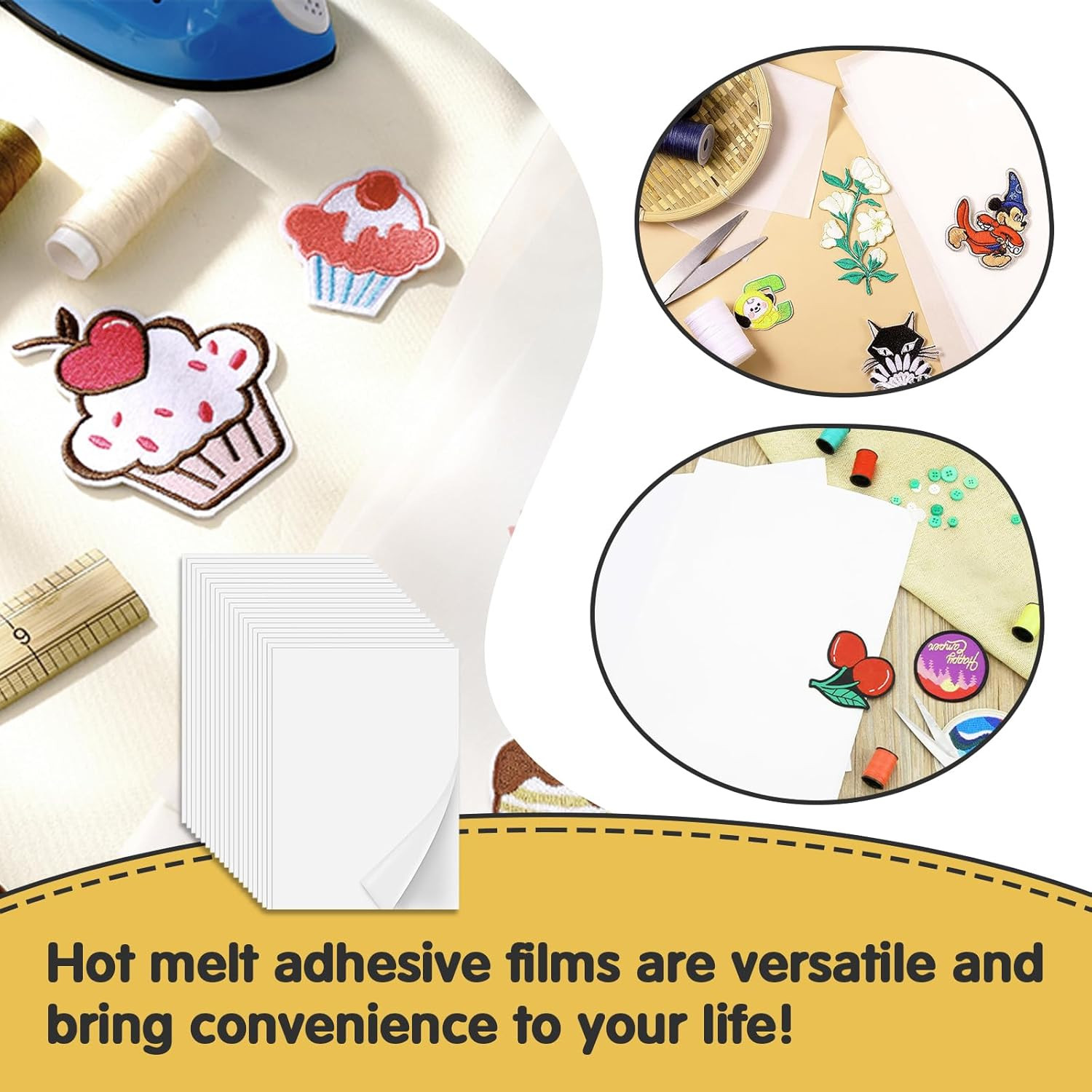 Iron On Adhesive Sheets 20PCS, Heavy Weight Double-Sided Heat Melt Fabric Glue S