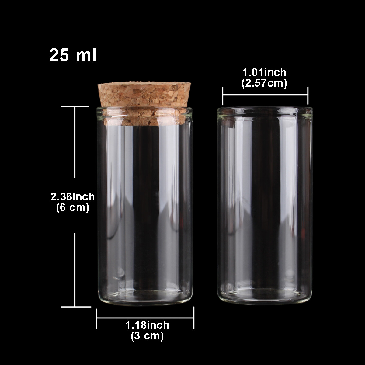 15ml-100ml Small Glass Test Tube with Cork Stopper Bottles Jars Vials 24 pieces