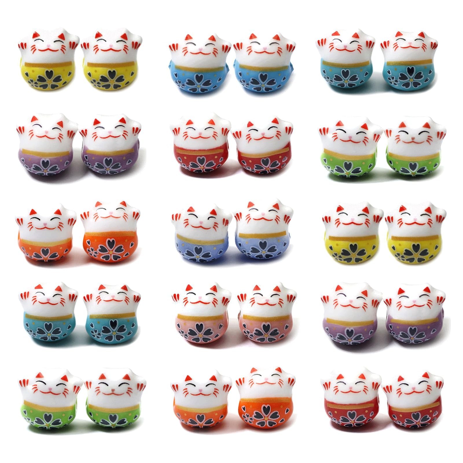 30PCS Lucky Cat Ceramic Beads, Maneki Neko Porcelain Bead, Animal Porcelain Bead