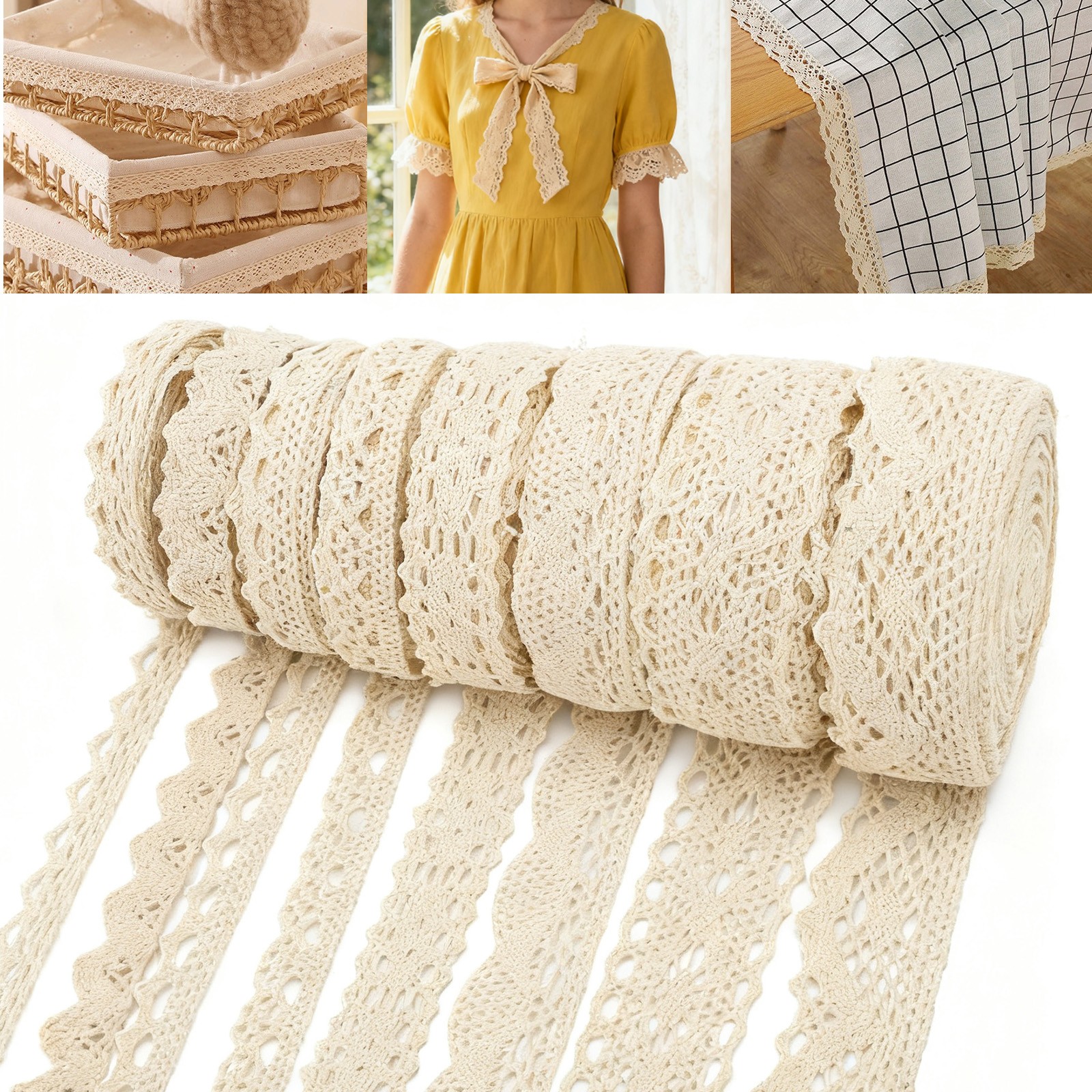 40 Yards Beige Lace Trim 8 Styles Vintage Crochet Ribbon for Sewing Crafts Decor
