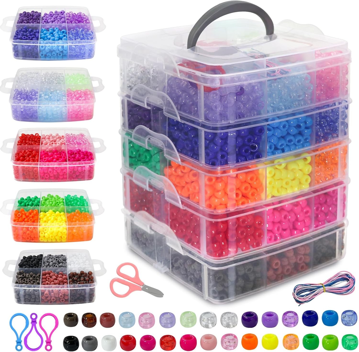 6000pcs Pony Beads Bulk,30 Colors Rainbow Kandi Bead for Hair Braiding Friend…