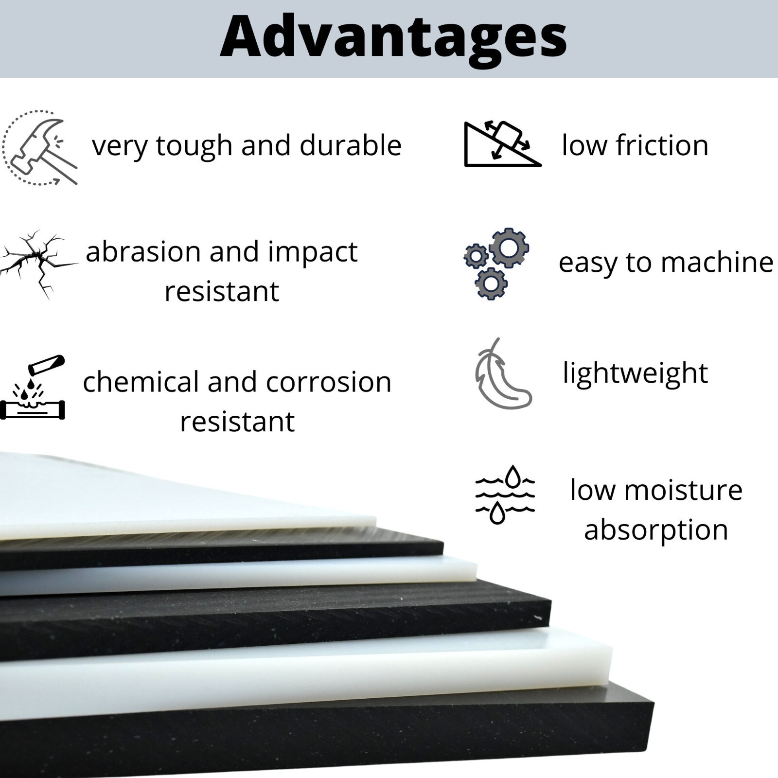 UHMW Polyethylene Plastic Sheet, Various Colors, Sizes, and Thicknesses