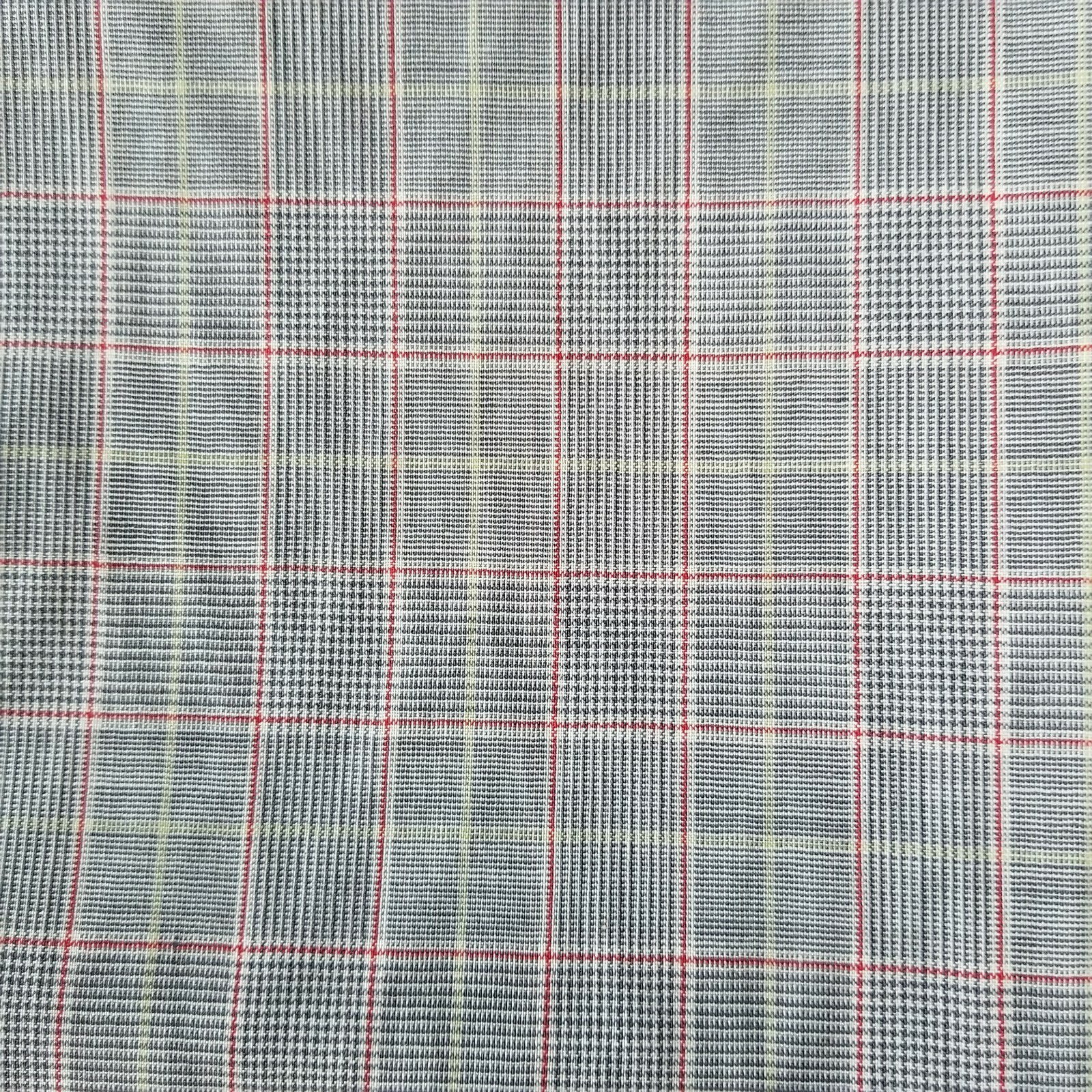 Glen Plaid Wool Suiting in Gray, White, Red, and Yellow – Wonderful! LAST PIECE!