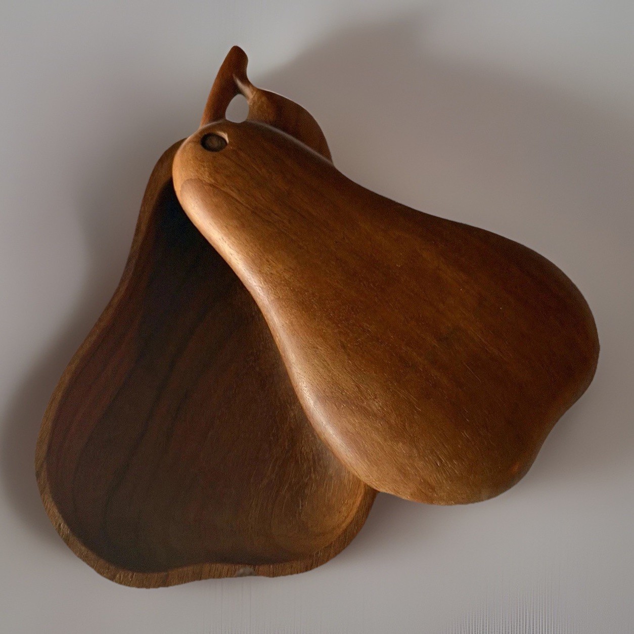 Two Piece Handcrafted Wooden Interlocking Pear Shaped Box 7.75” X 5” WELL MADE