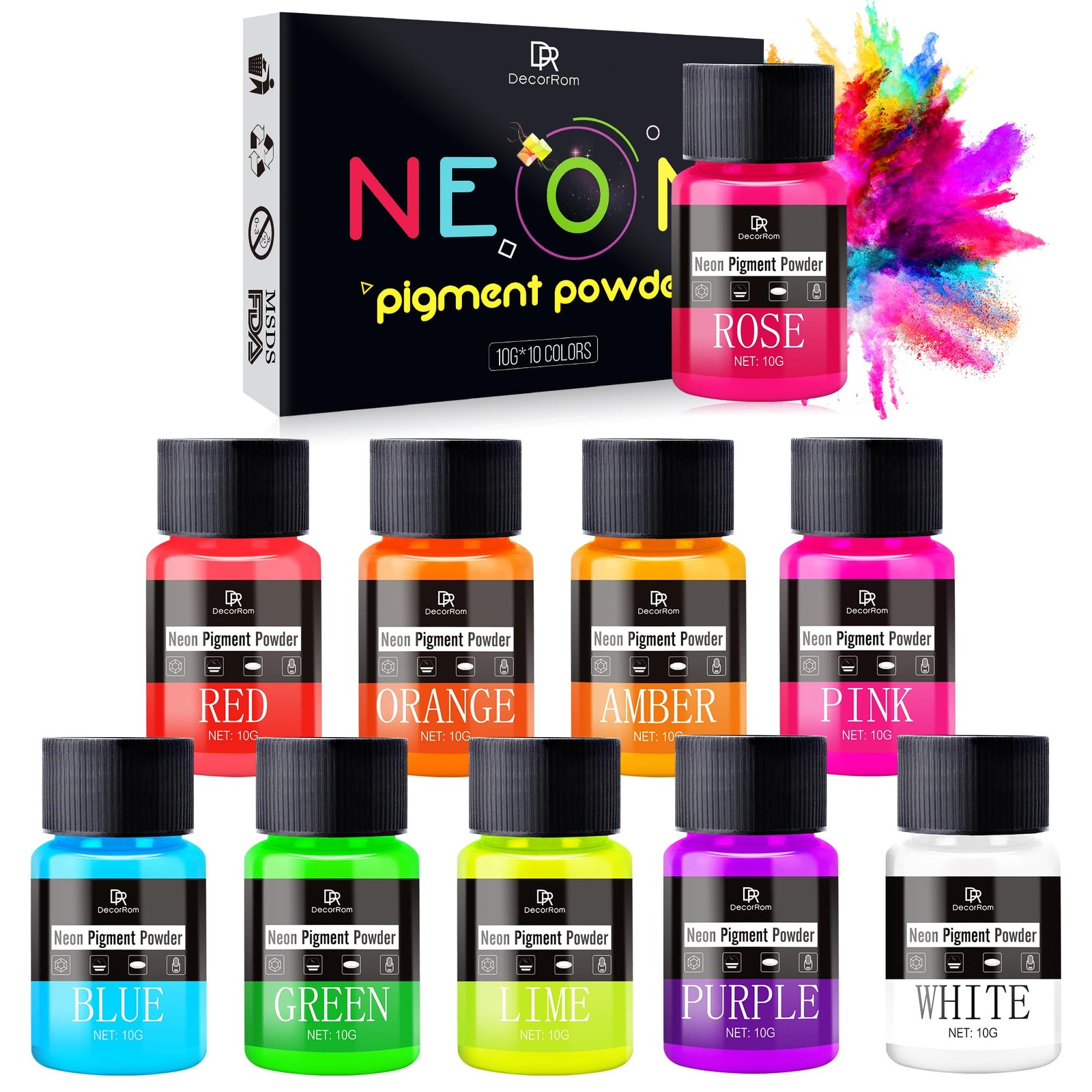 Neon Pigment Powder – 10 Colors Fluorescent Mica Powder for Epoxy Resin, Nail Ar