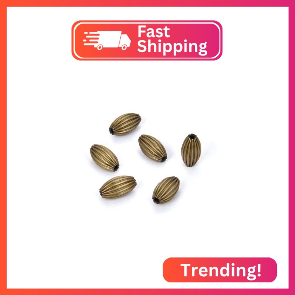 200pcs Corrugated Oval Melon Beads 7x4mm Antique Bronze Plated