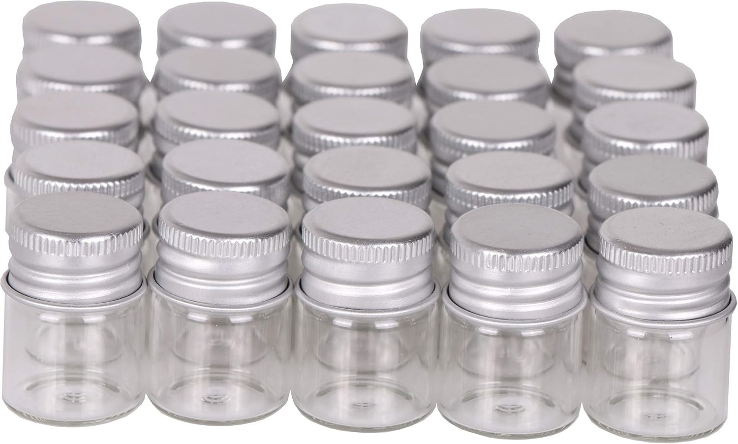 Maxmau Mini Glass Bottles with Screw Caps 5Ml 24 Sets Aluminum Top Metal Lids 5